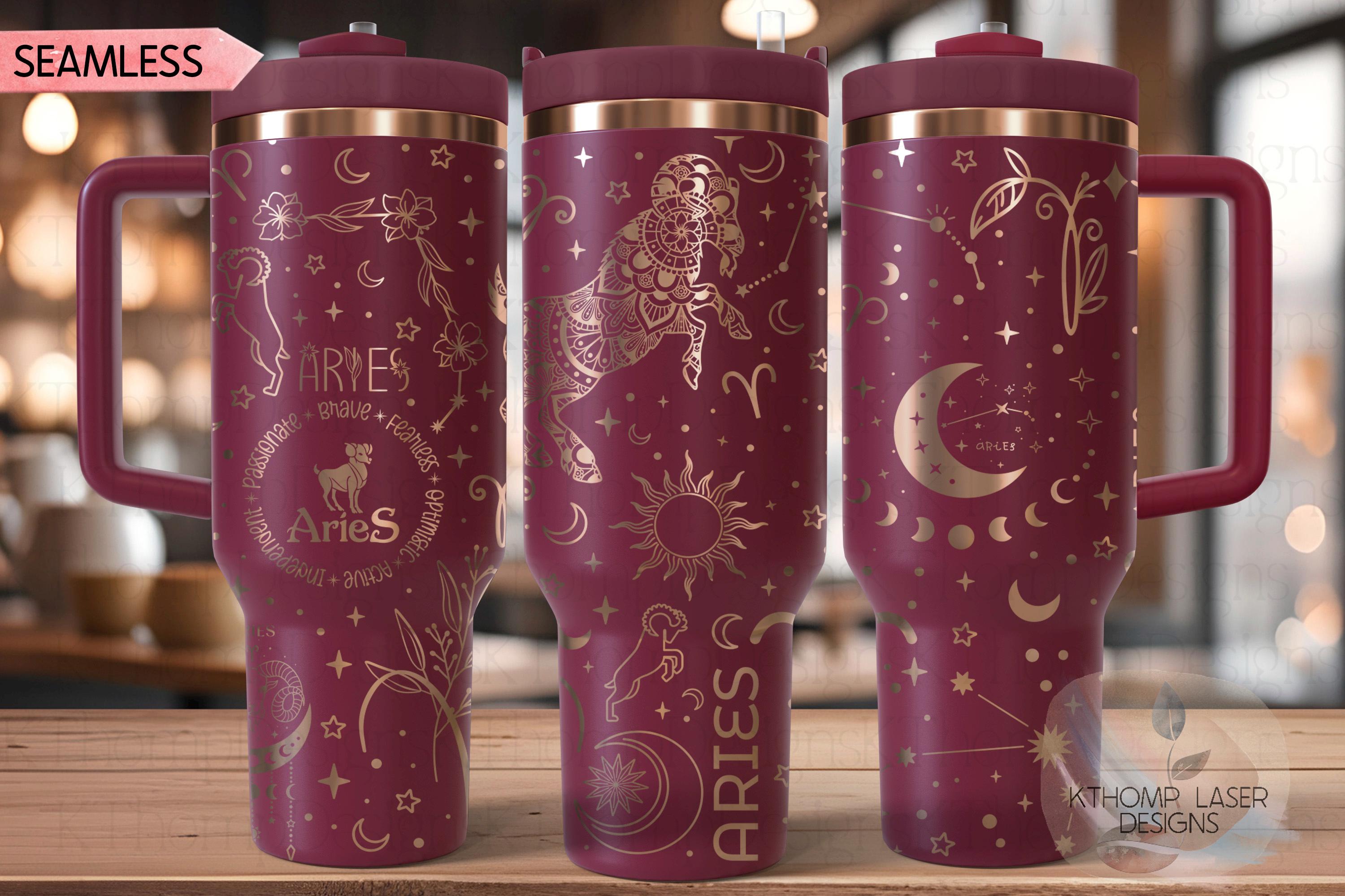 Aries Zodiac Tumbler Wrap SVG for 30oz and 40oz Handled Tumblers – Laser Engraving File