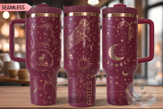 Aries Zodiac Tumbler Wrap SVG for 30oz and 40oz Handled Tumblers – Laser Engraving File