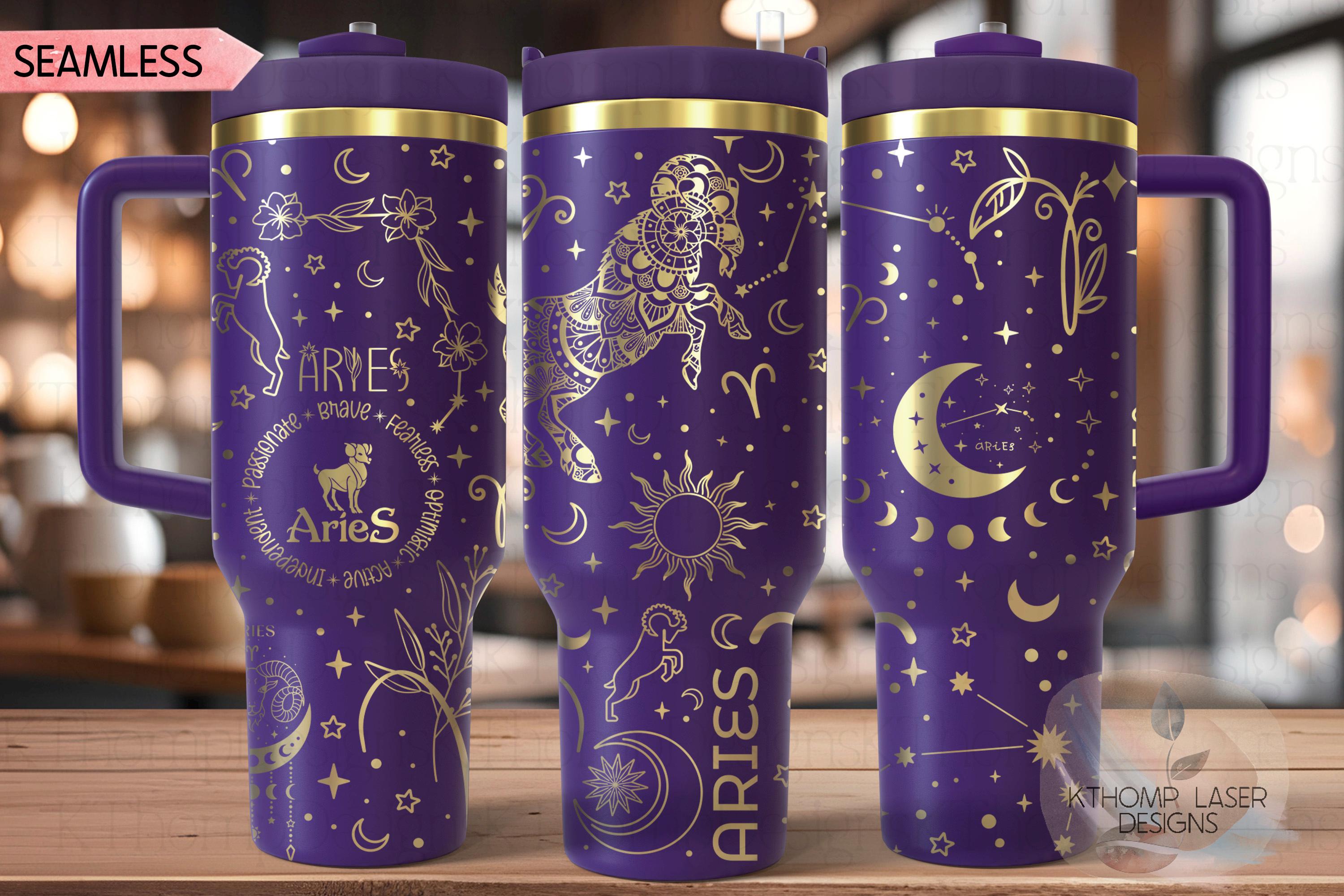 Aries Zodiac Tumbler Wrap SVG for 30oz and 40oz Handled Tumblers – Laser Engraving File