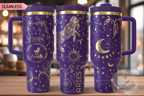 Aries Zodiac Tumbler Wrap SVG for 30oz and 40oz Handled Tumblers – Laser Engraving File