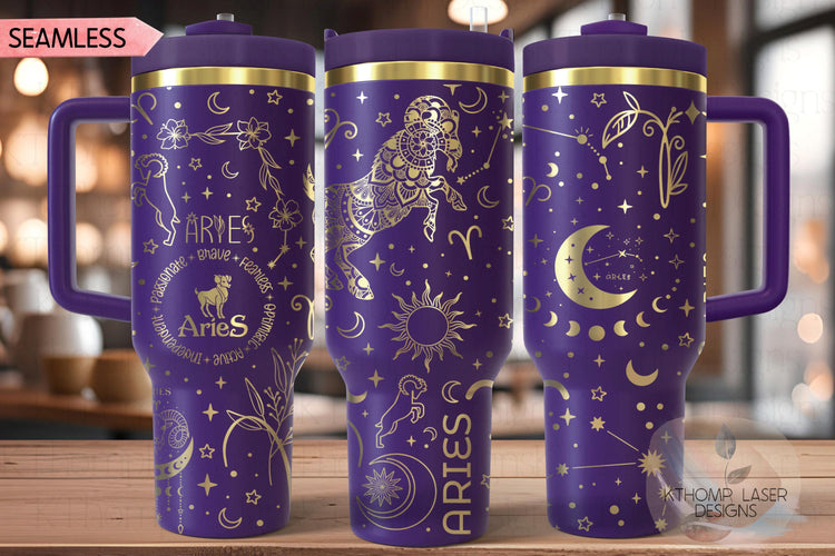 Aries Zodiac Tumbler Wrap SVG for 30oz and 40oz Handled Tumblers – Laser Engraving File