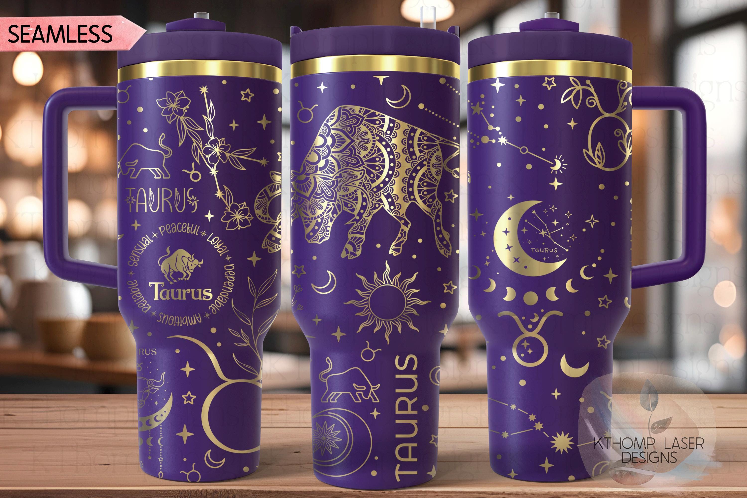 Taurus Zodiac Tumbler Wrap SVG for 30oz and 40oz Handled Tumblers – Laser Engraving File