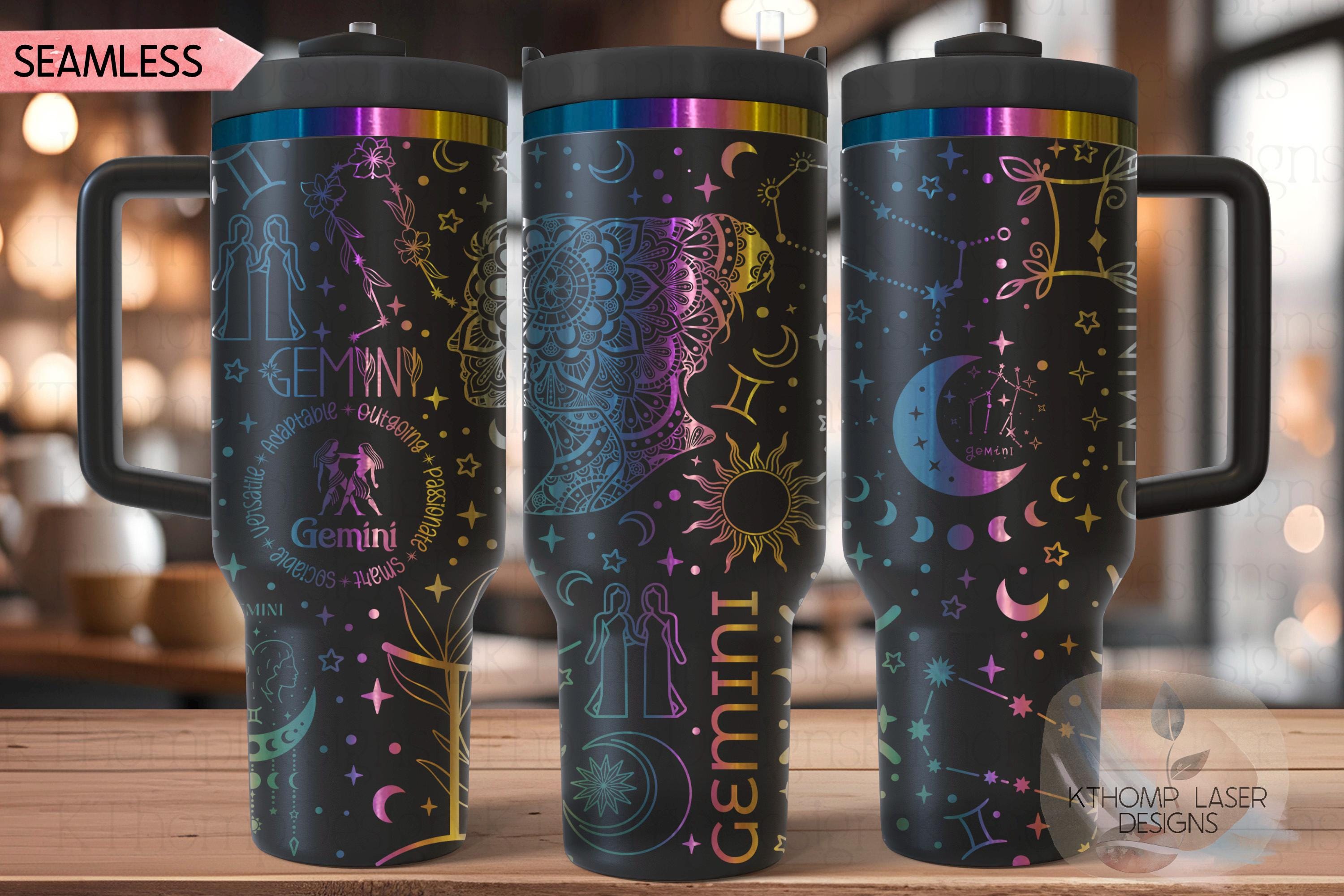 Gemini Zodiac Tumbler Wrap SVG for 30oz and 40oz Handled Tumblers – Astrology Laser Wrap