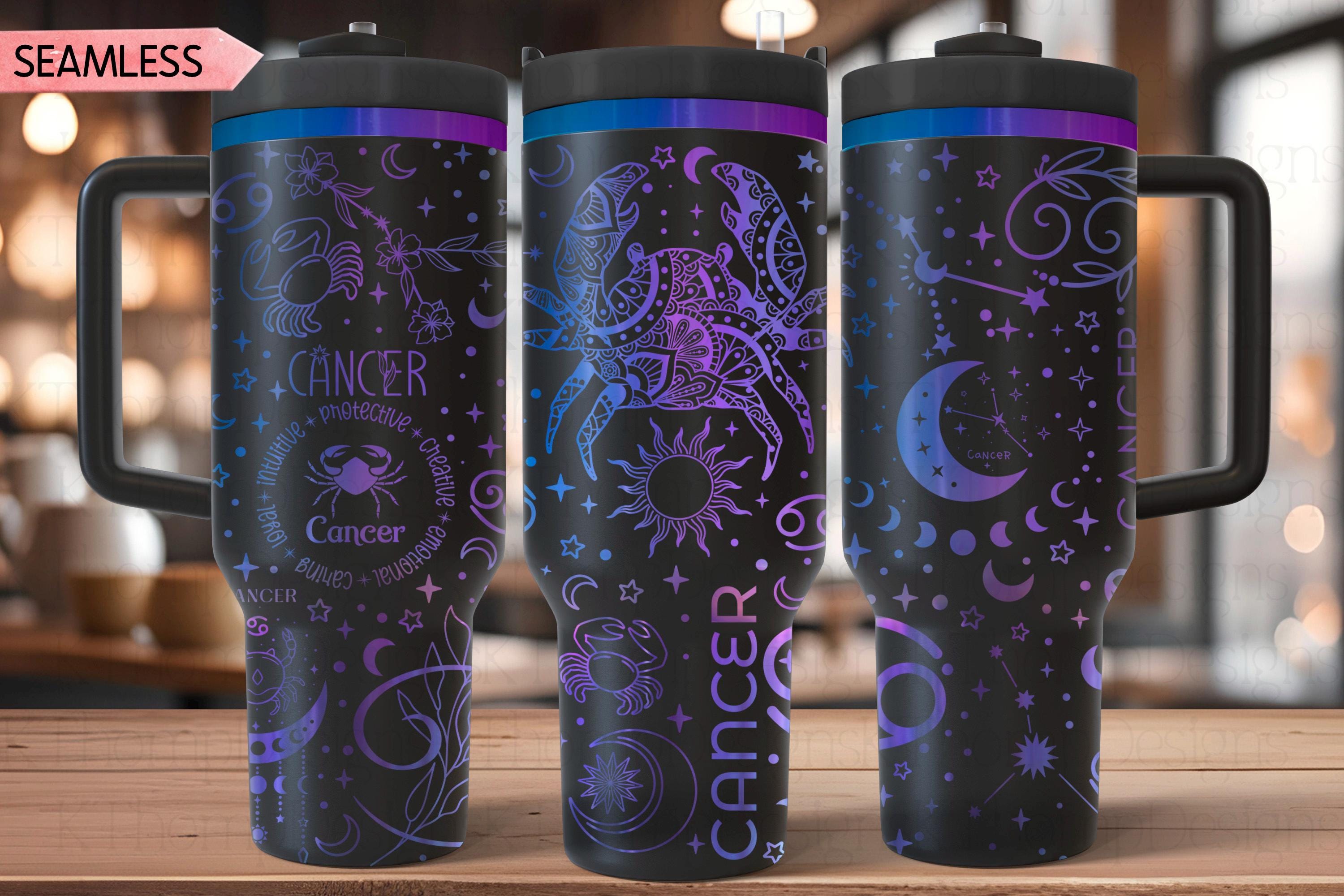 Cancer Zodiac Tumbler Wrap SVG for 30oz and 40oz Handled Tumblers – Rotary Laser File