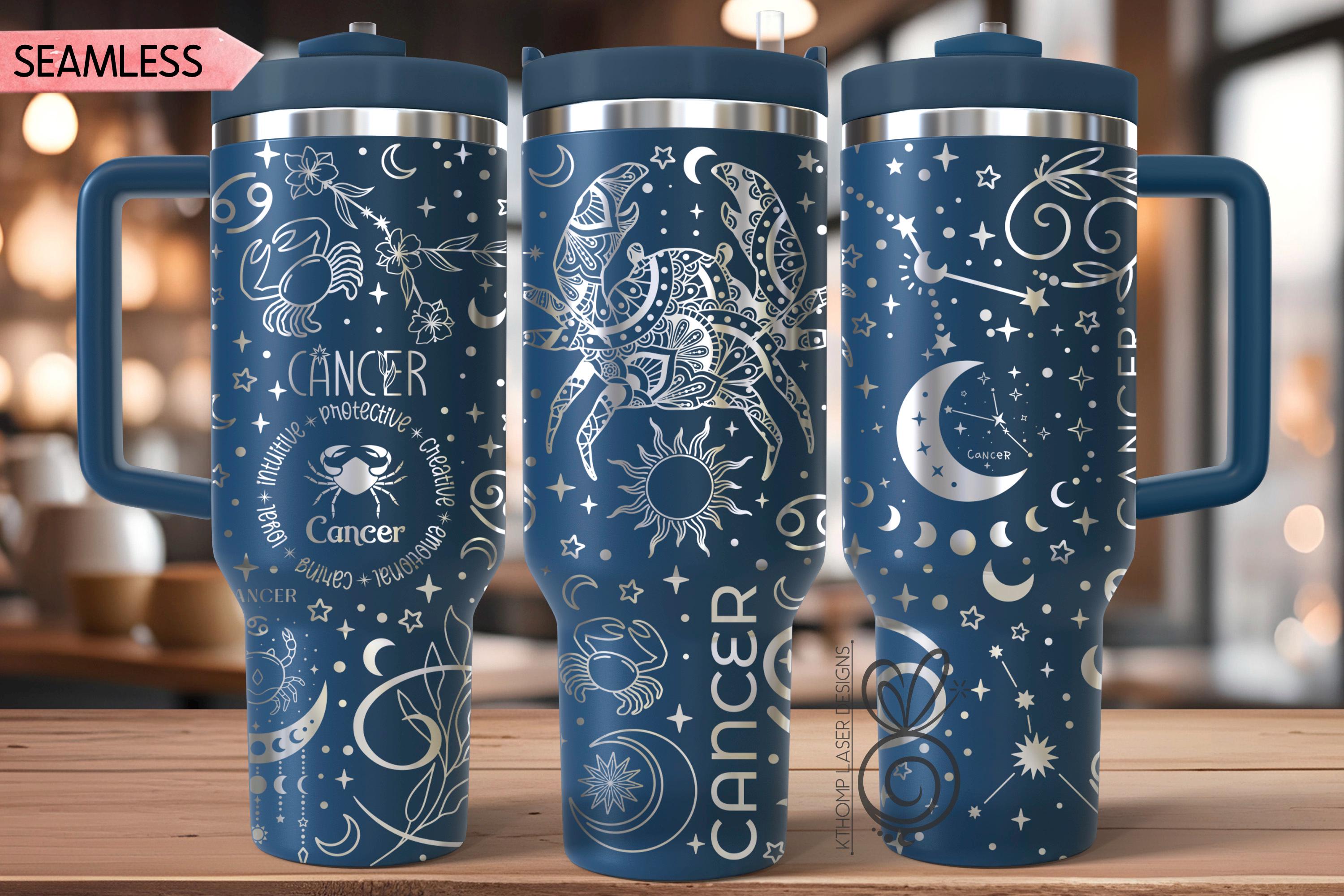 Cancer Zodiac Tumbler Wrap SVG for 30oz and 40oz Handled Tumblers – Rotary Laser File