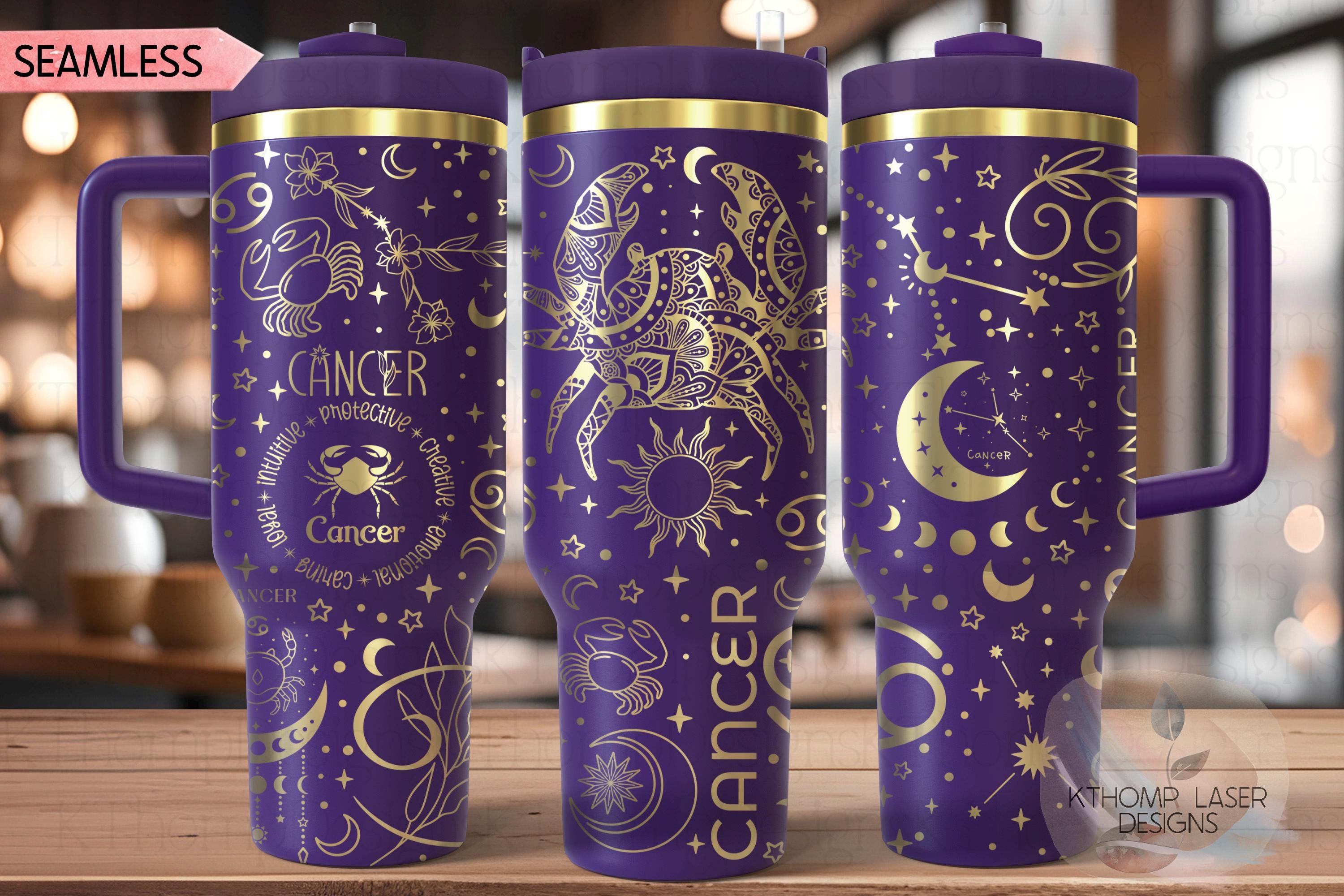 Cancer Zodiac Tumbler Wrap SVG for 30oz and 40oz Handled Tumblers – Rotary Laser File