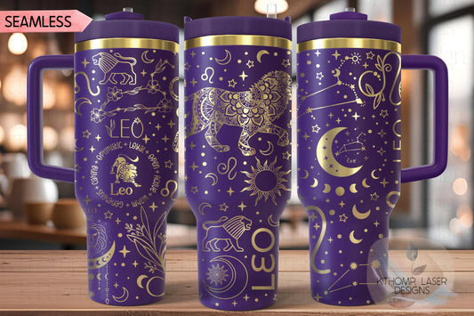 Leo Zodiac Tumbler Wrap SVG for 30oz and 40oz Handled Tumblers – Laser Engraving File