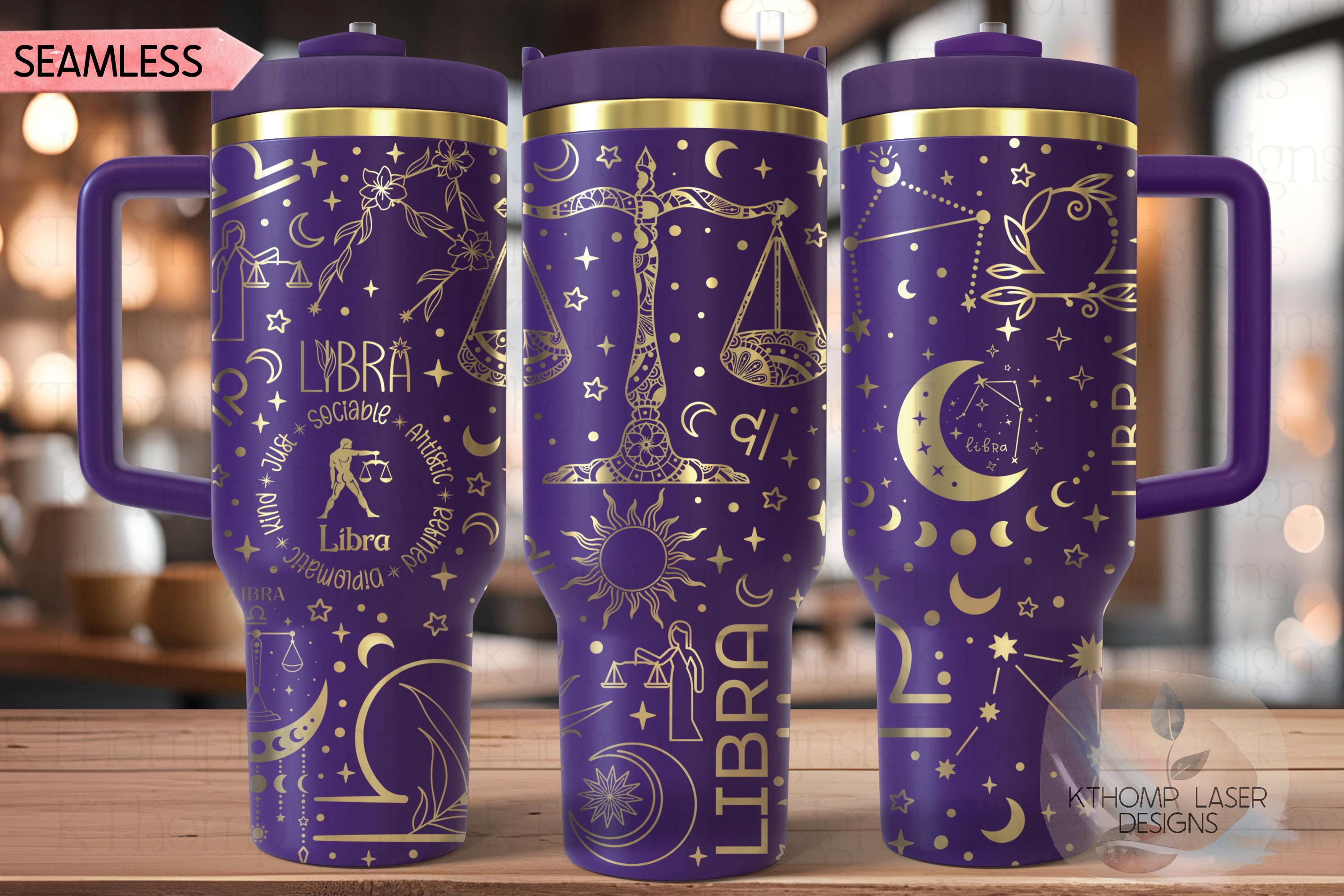 Libra Zodiac Tumbler Wrap SVG for 30oz and 40oz Handled Tumblers – Rotary Laser Engraving File