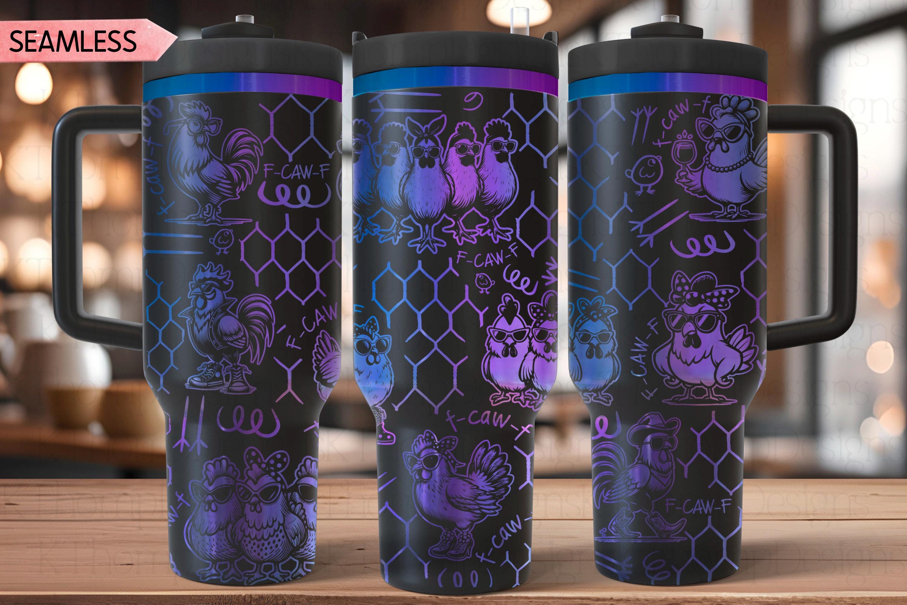 F-CAW-F Chicken Tumbler Wrap SVG for 30oz and 40oz Handled Tumblers – Funny Chickens Laser Design