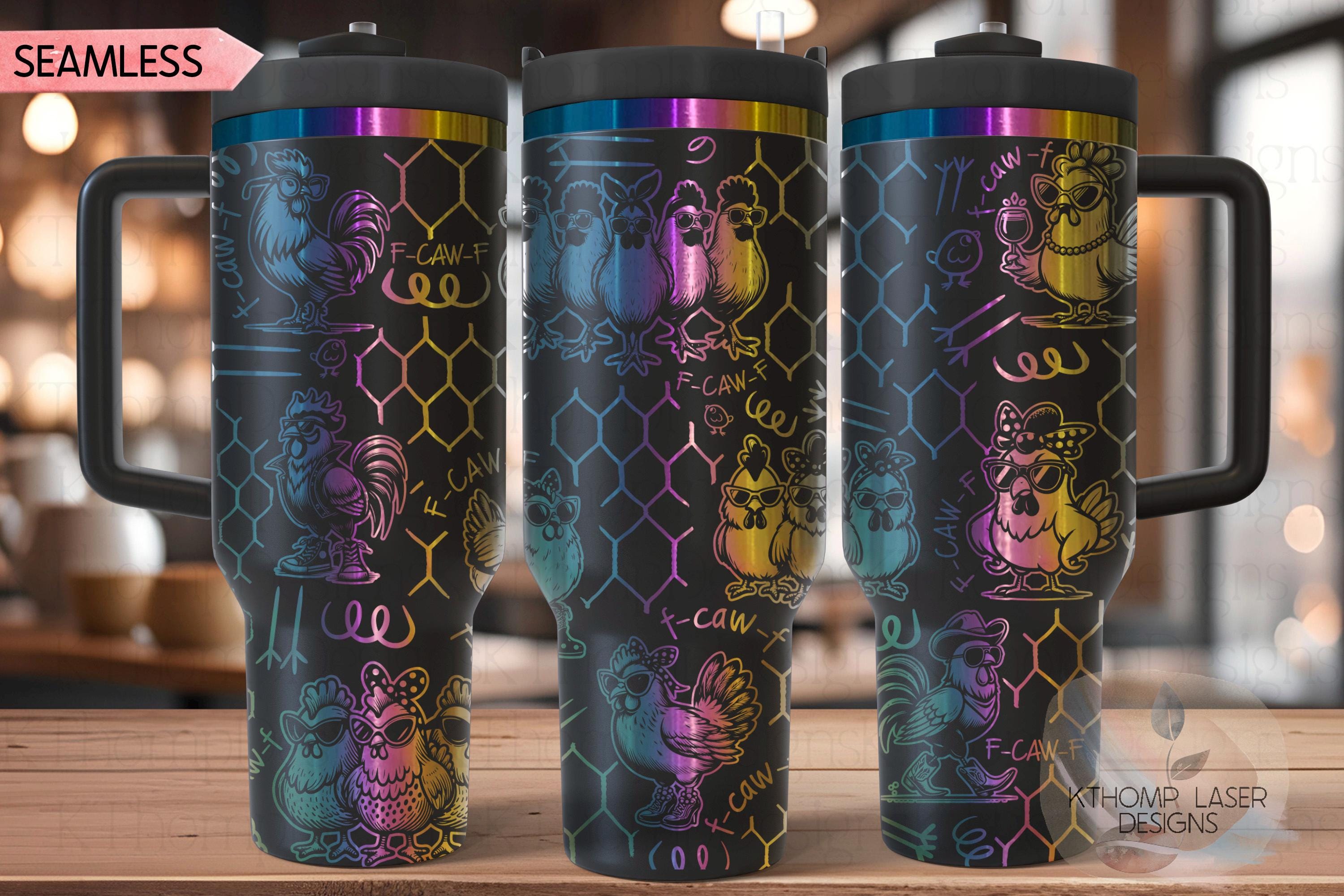 F-CAW-F Chicken Tumbler Wrap SVG for 30oz and 40oz Handled Tumblers – Funny Chickens Laser Design