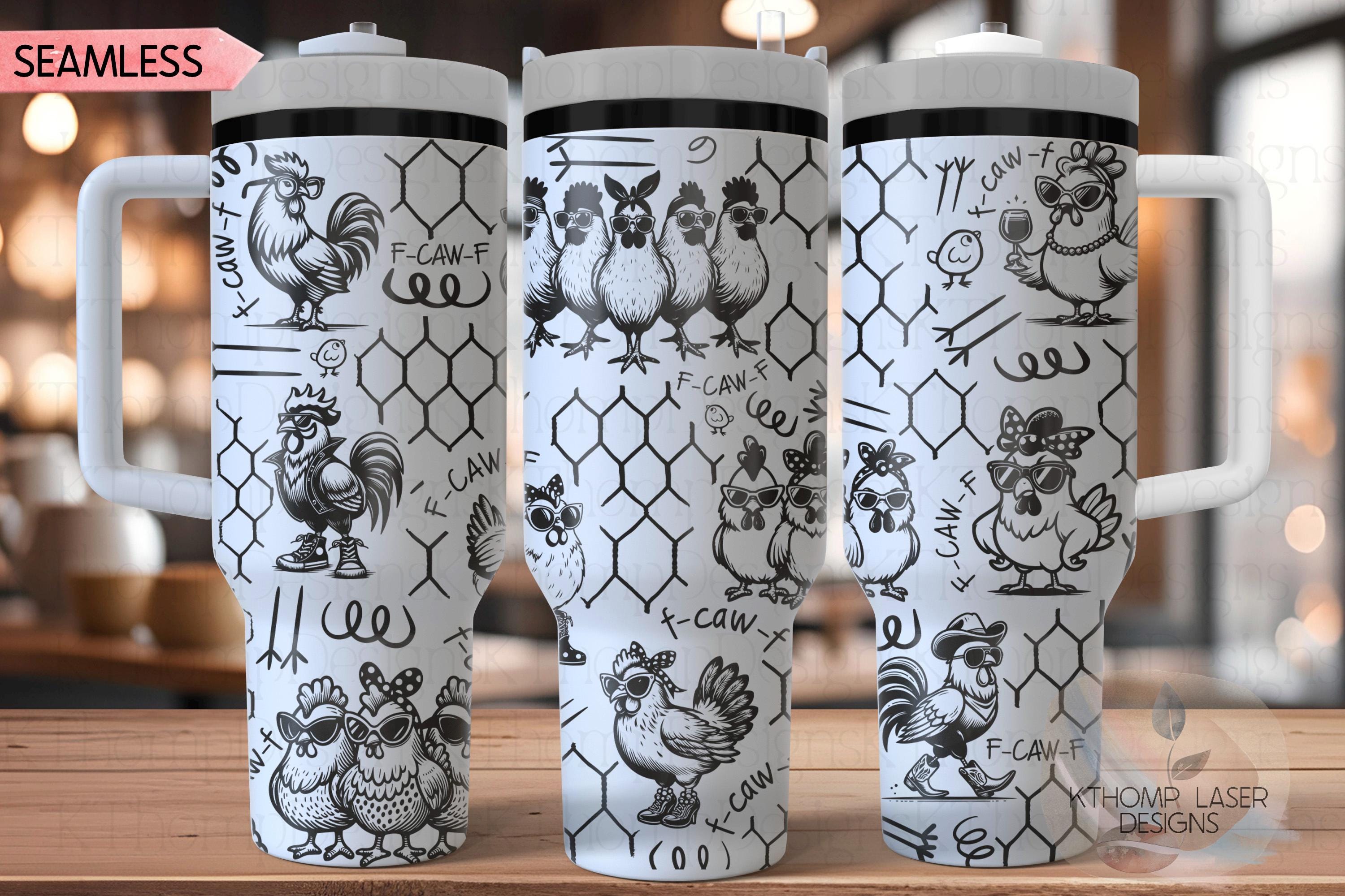 F-CAW-F Chicken Tumbler Wrap SVG for 30oz and 40oz Handled Tumblers – Funny Chickens Laser Design