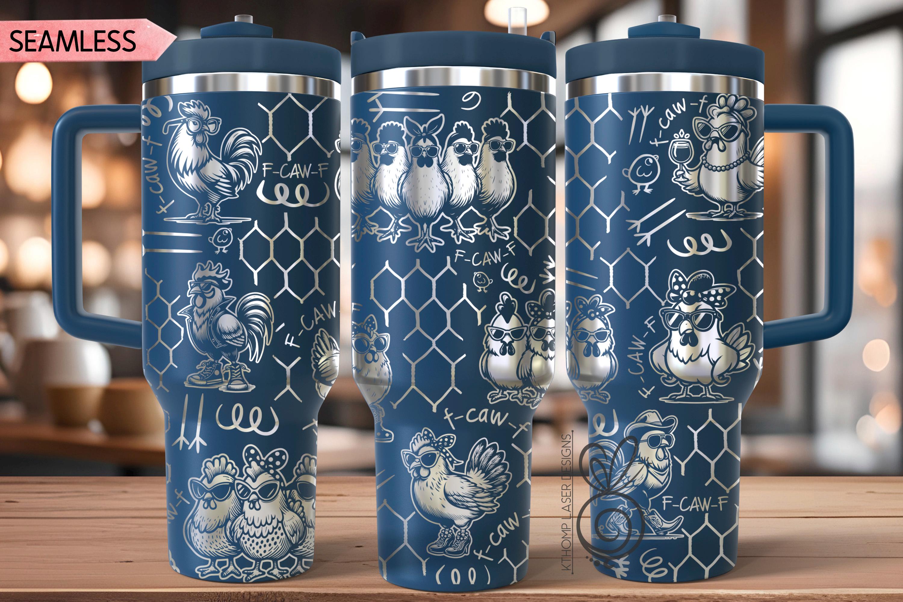 F-CAW-F Chicken Tumbler Wrap SVG for 30oz and 40oz Handled Tumblers – Funny Chickens Laser Design
