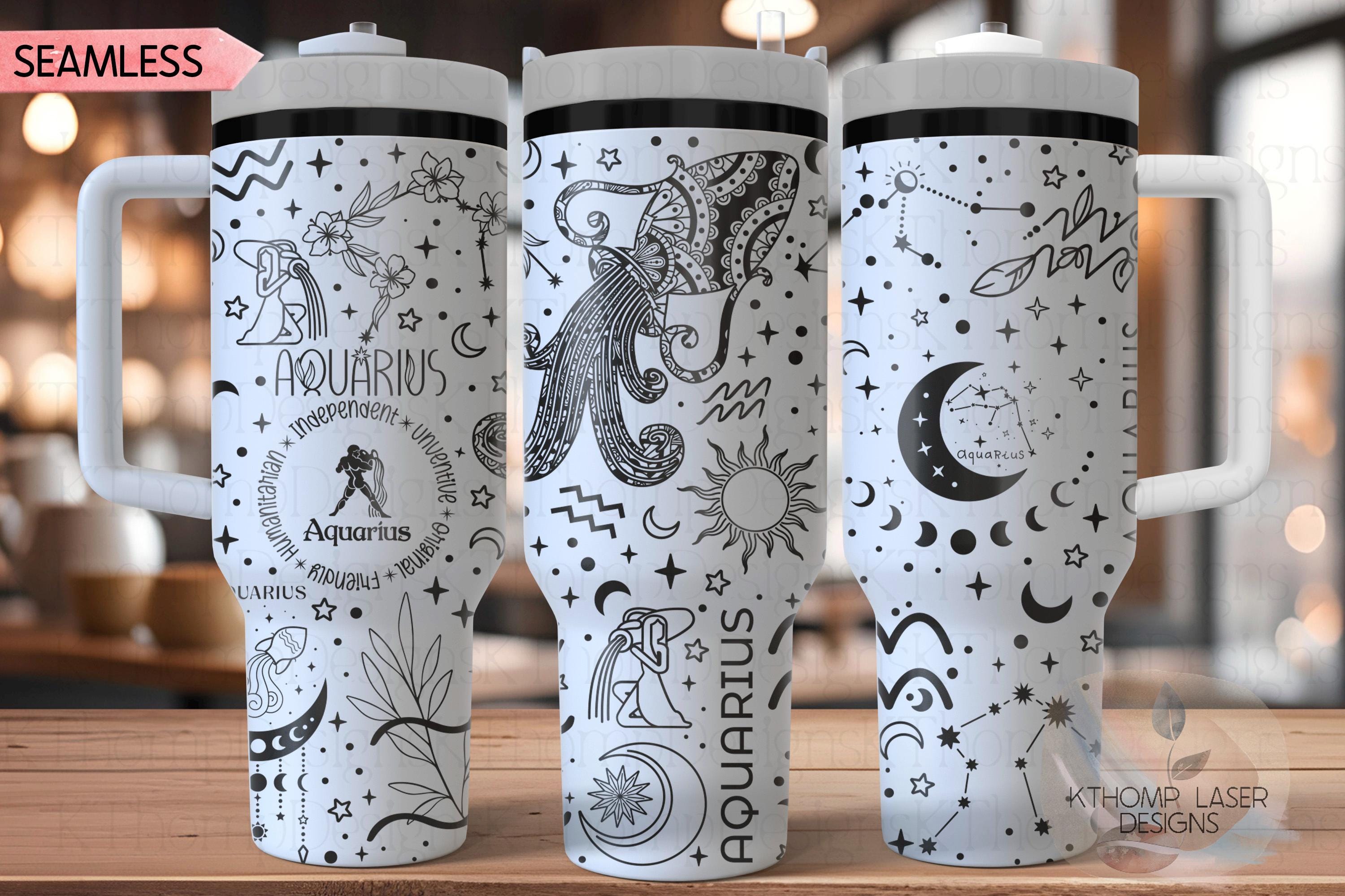 Aquarius Zodiac Tumbler Wrap SVG for 40oz Laser Engraving – Astrology Constellation Seamless Design