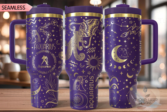 Aquarius Zodiac Tumbler Wrap SVG for 40oz Laser Engraving – Astrology Constellation Seamless Design