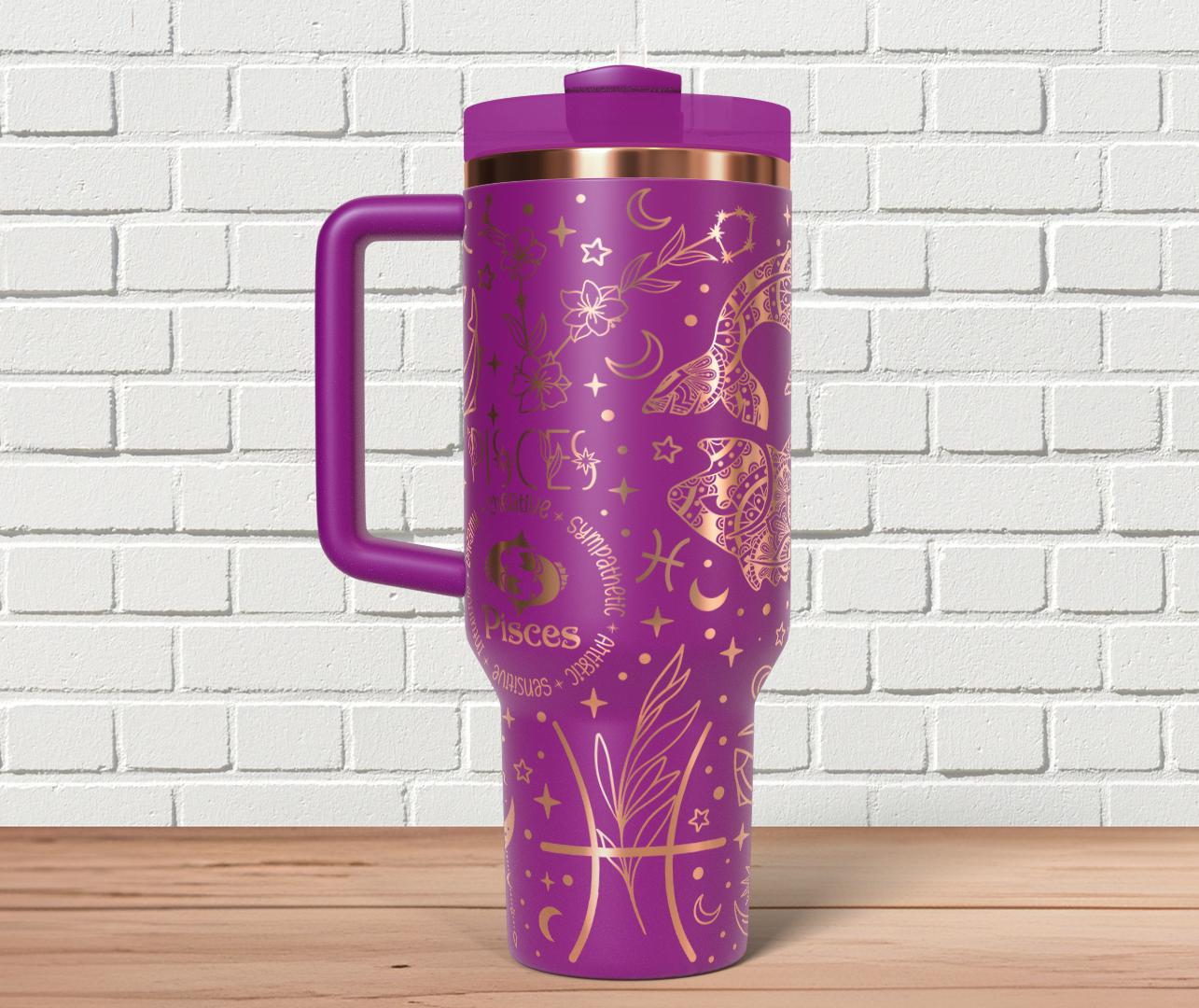 Pisces Zodiac Tumbler Wrap SVG for 30oz and 40oz Handled Tumblers – Astrology Laser File