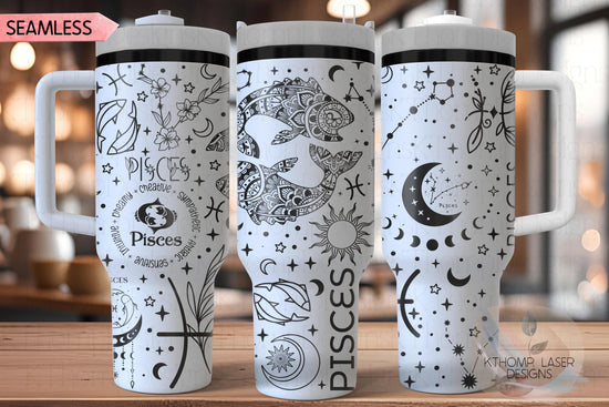 Pisces Zodiac Tumbler Wrap SVG for 30oz and 40oz Handled Tumblers – Astrology Laser File