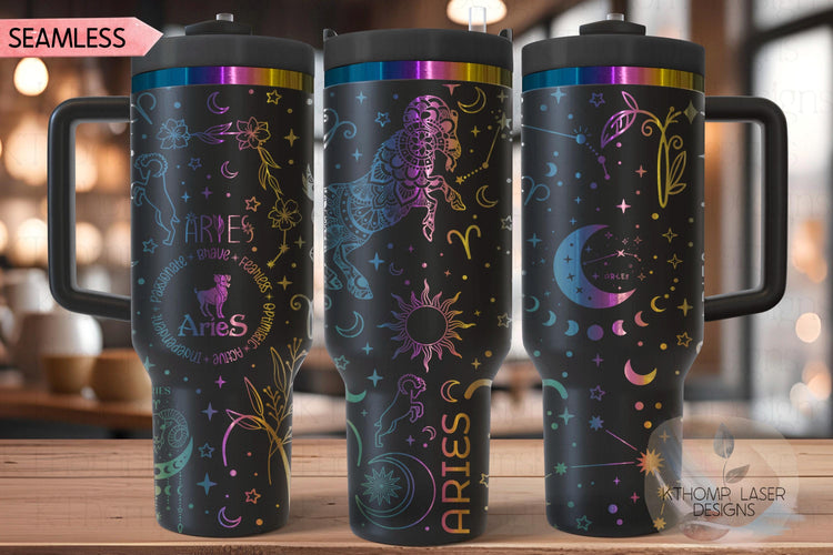 Aries Zodiac Tumbler Wrap SVG for 30oz and 40oz Handled Tumblers – Laser Engraving File