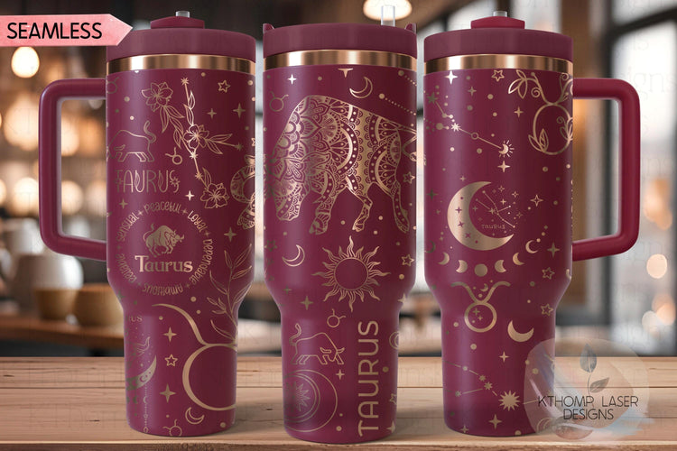 Taurus Zodiac Tumbler Wrap SVG for 30oz and 40oz Handled Tumblers – Laser Engraving File