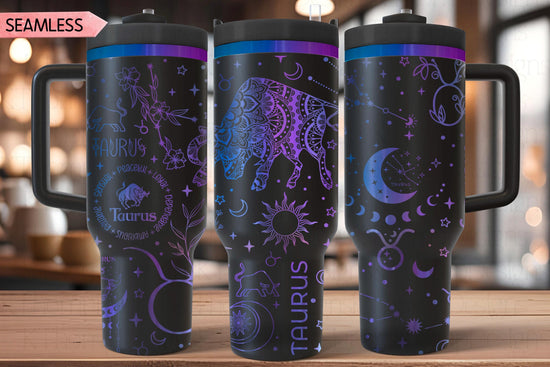 Taurus Zodiac Tumbler Wrap SVG for 30oz and 40oz Handled Tumblers – Laser Engraving File