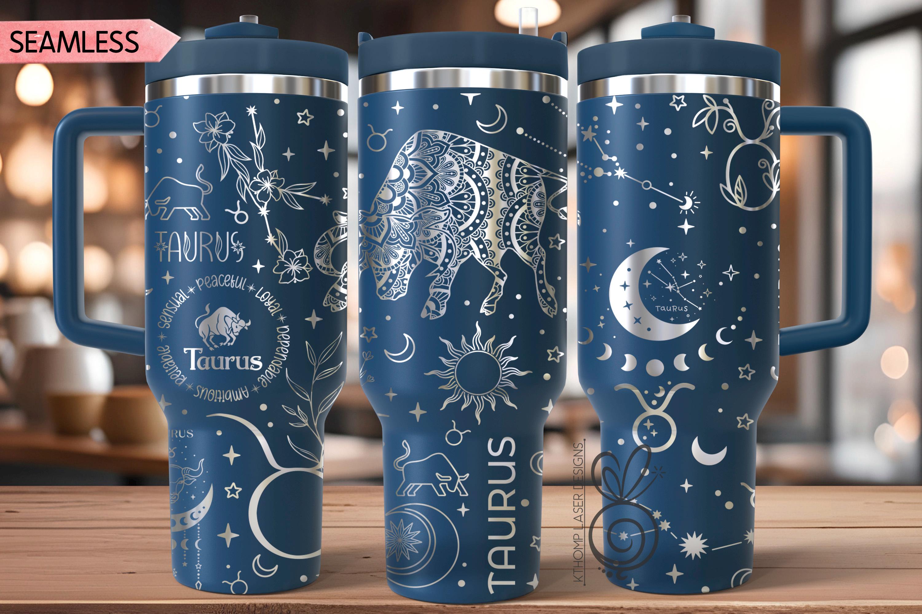 Taurus Zodiac Tumbler Wrap SVG for 30oz and 40oz Handled Tumblers – Laser Engraving File