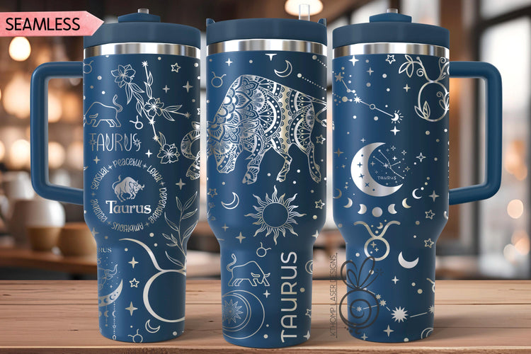 Taurus Zodiac Tumbler Wrap SVG for 30oz and 40oz Handled Tumblers – Laser Engraving File
