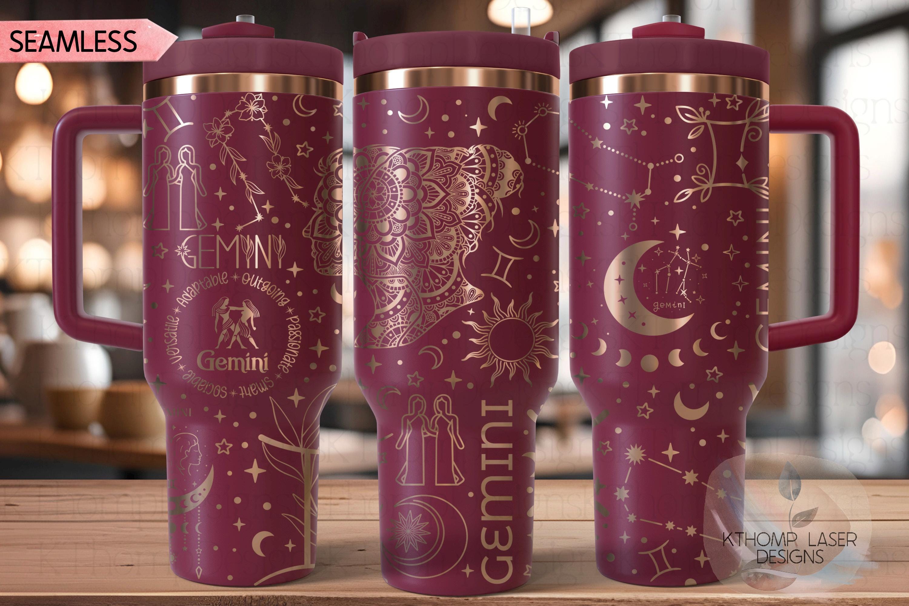 Gemini Zodiac Tumbler Wrap SVG for 30oz and 40oz Handled Tumblers – Astrology Laser Wrap