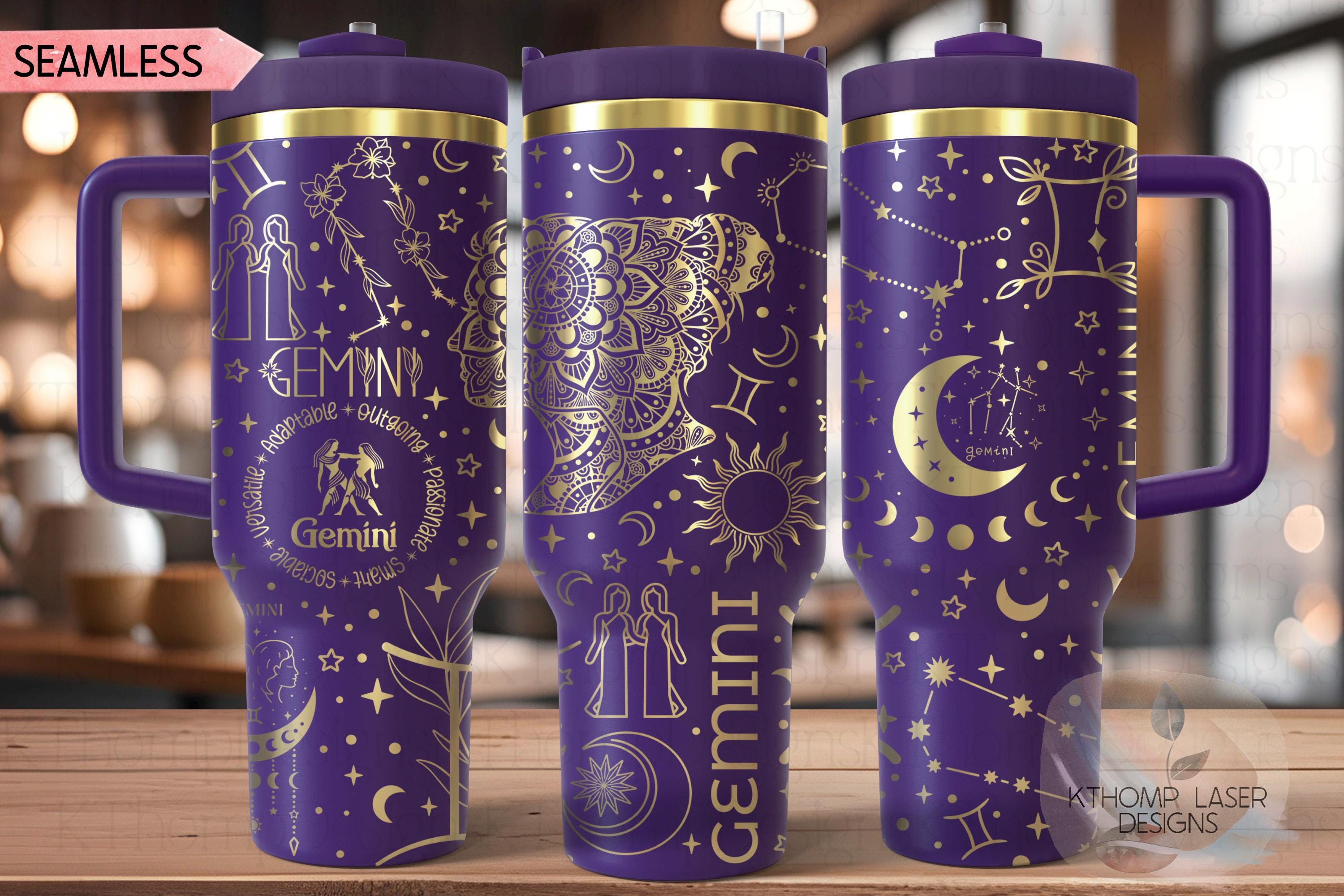 Gemini Zodiac Tumbler Wrap SVG for 30oz and 40oz Handled Tumblers – Astrology Laser Wrap