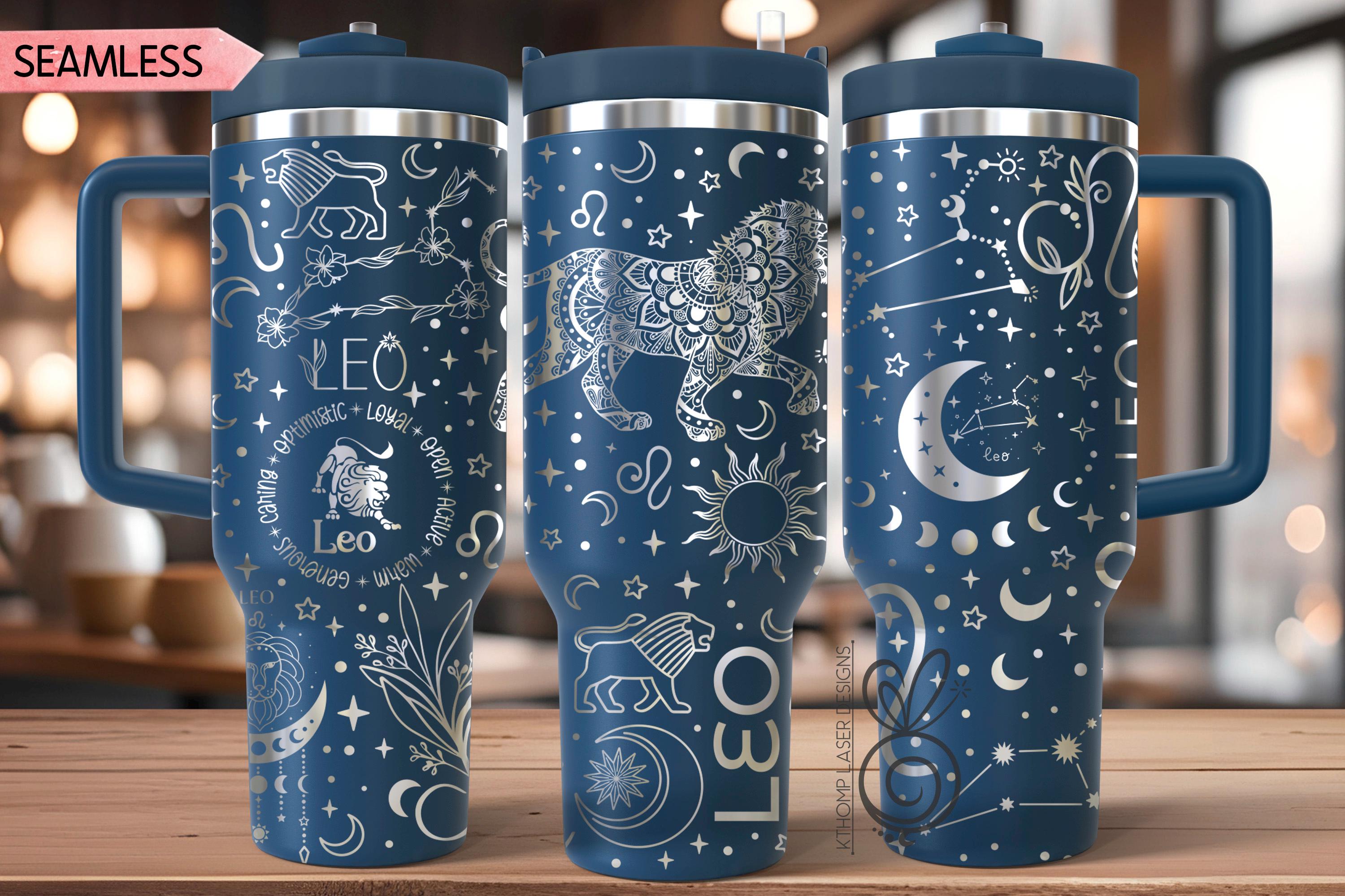 Leo Zodiac Tumbler Wrap SVG for 30oz and 40oz Handled Tumblers – Laser Engraving File