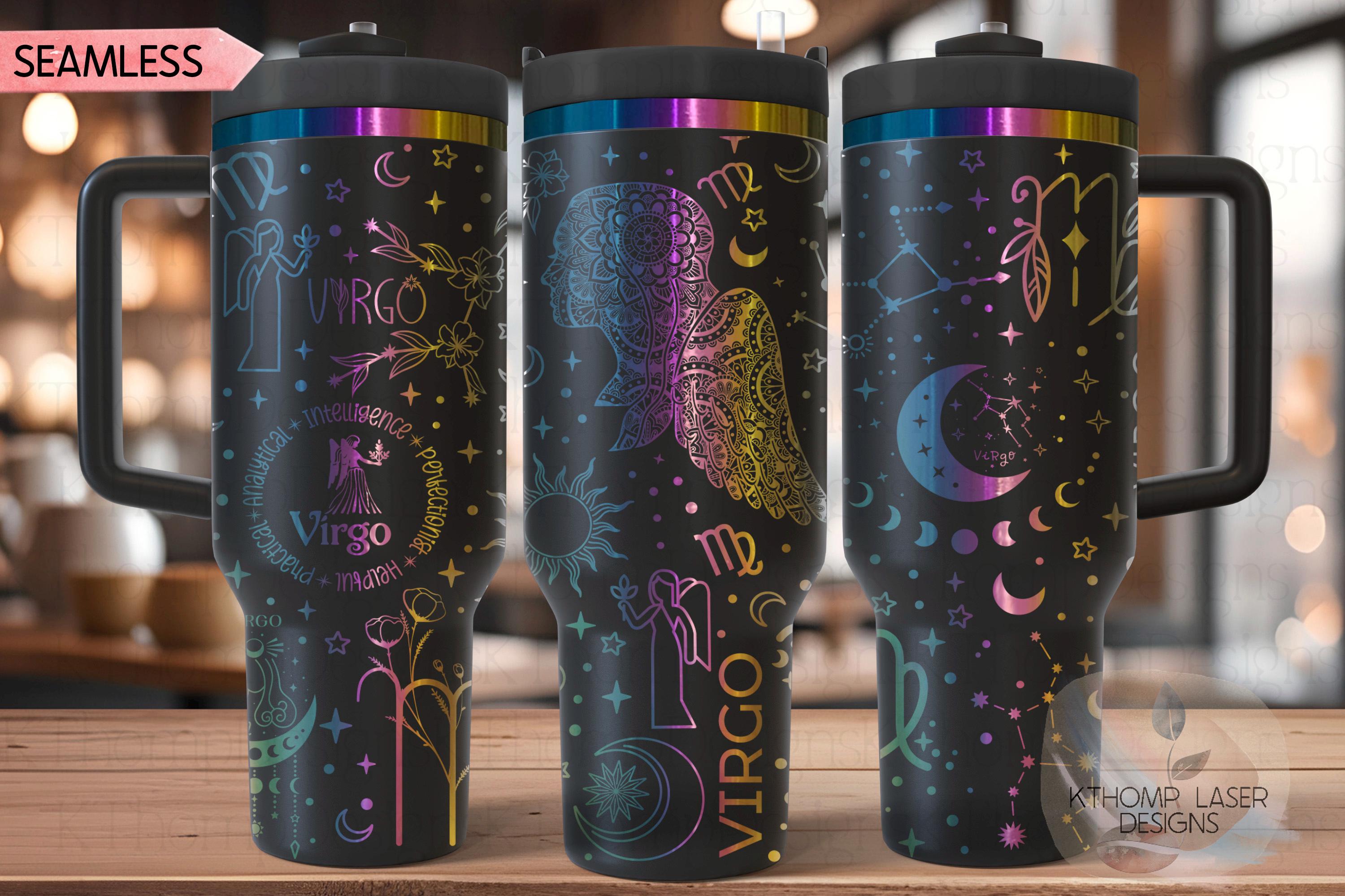 Virgo Zodiac Tumbler Wrap SVG for 30oz and 40oz Handled Tumblers – Constellation Laser Design