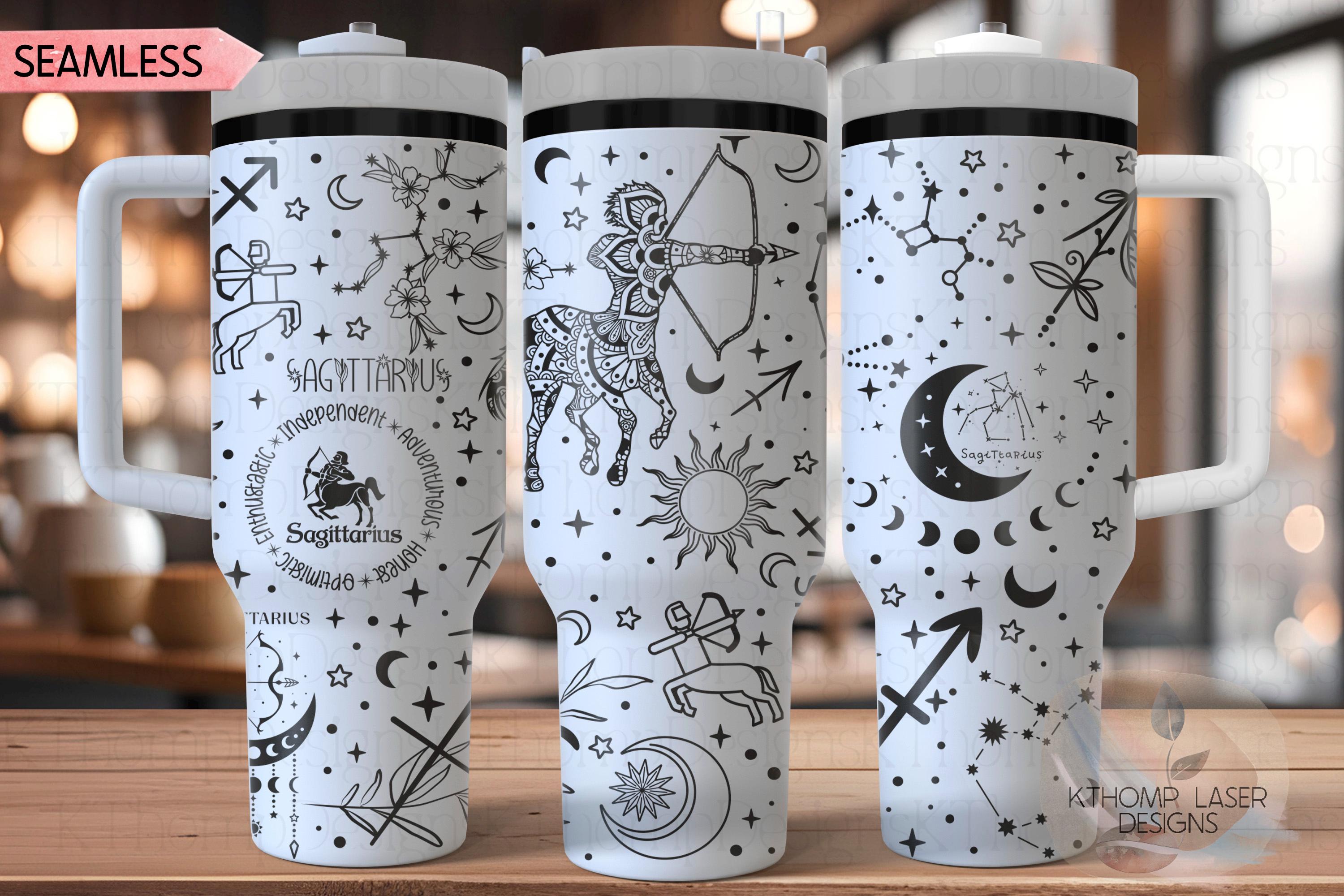 Sagittarius Zodiac Tumbler Wrap SVG for 30oz and 40oz Handled Tumblers – Star Sign Laser Wrap