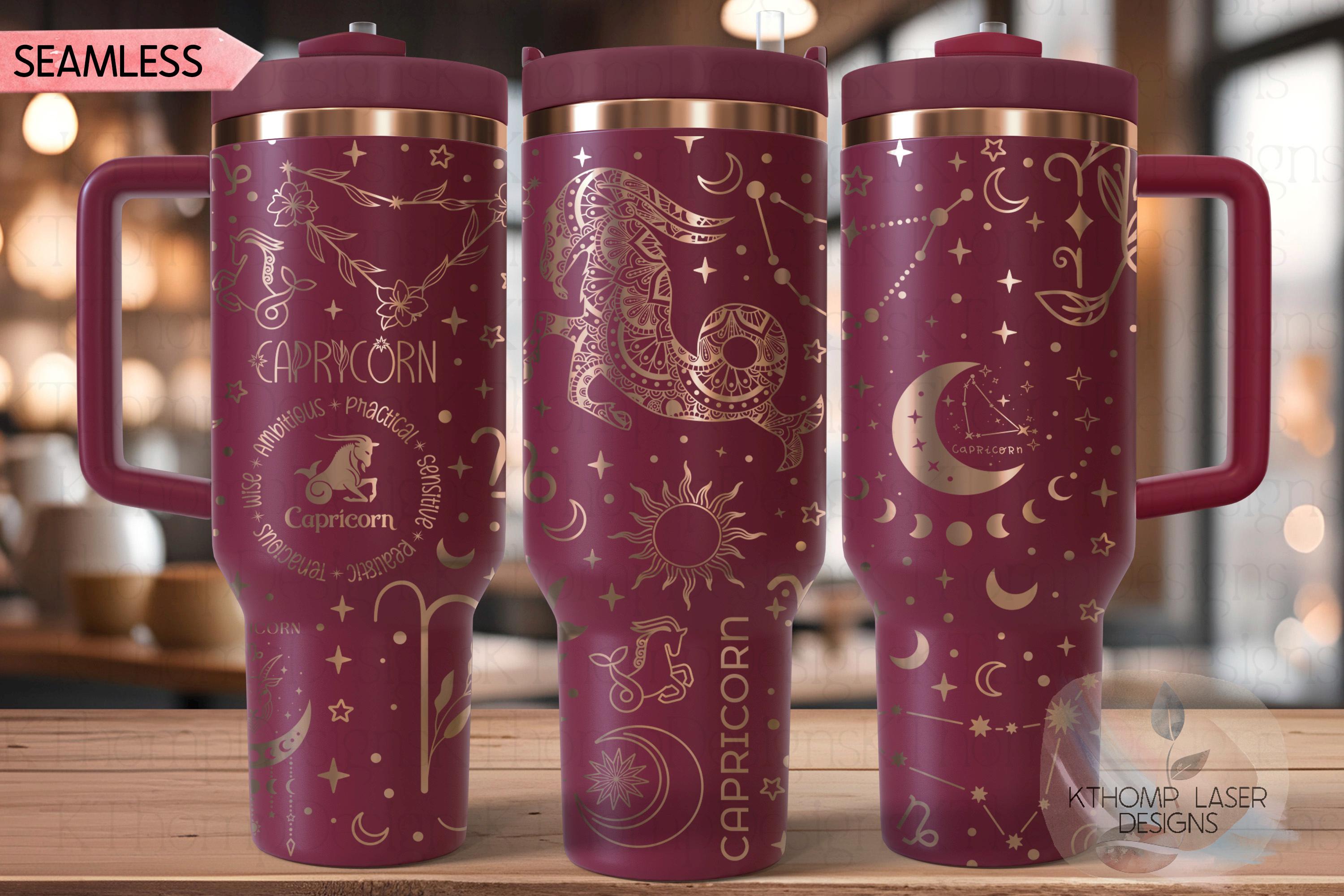Capricorn Zodiac Tumbler Wrap SVG for 30oz and 40oz Handled Tumblers – Constellation Laser Wrap