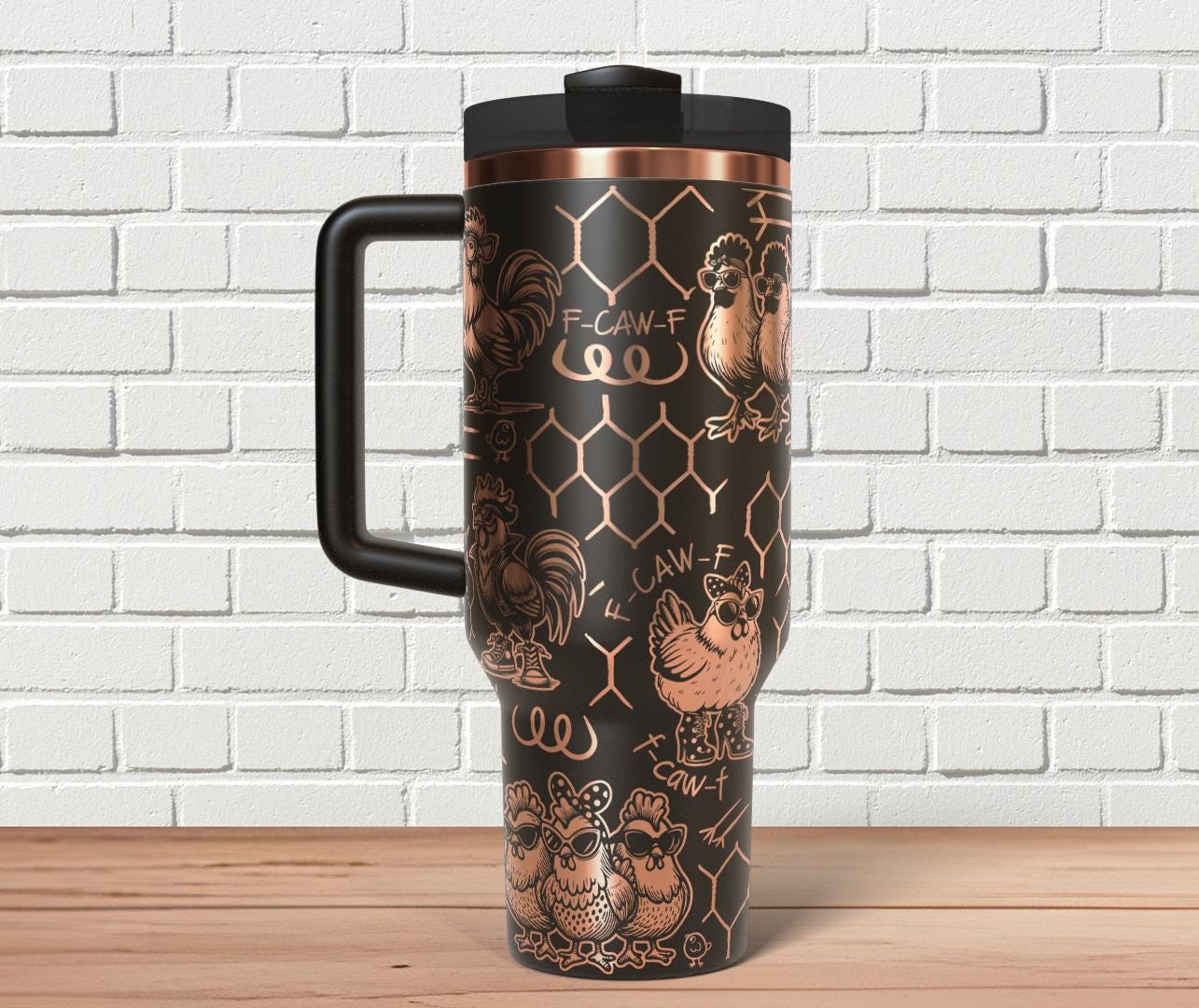 F-CAW-F Chicken Tumbler Wrap SVG for 30oz and 40oz Handled Tumblers – Funny Chickens Laser Design