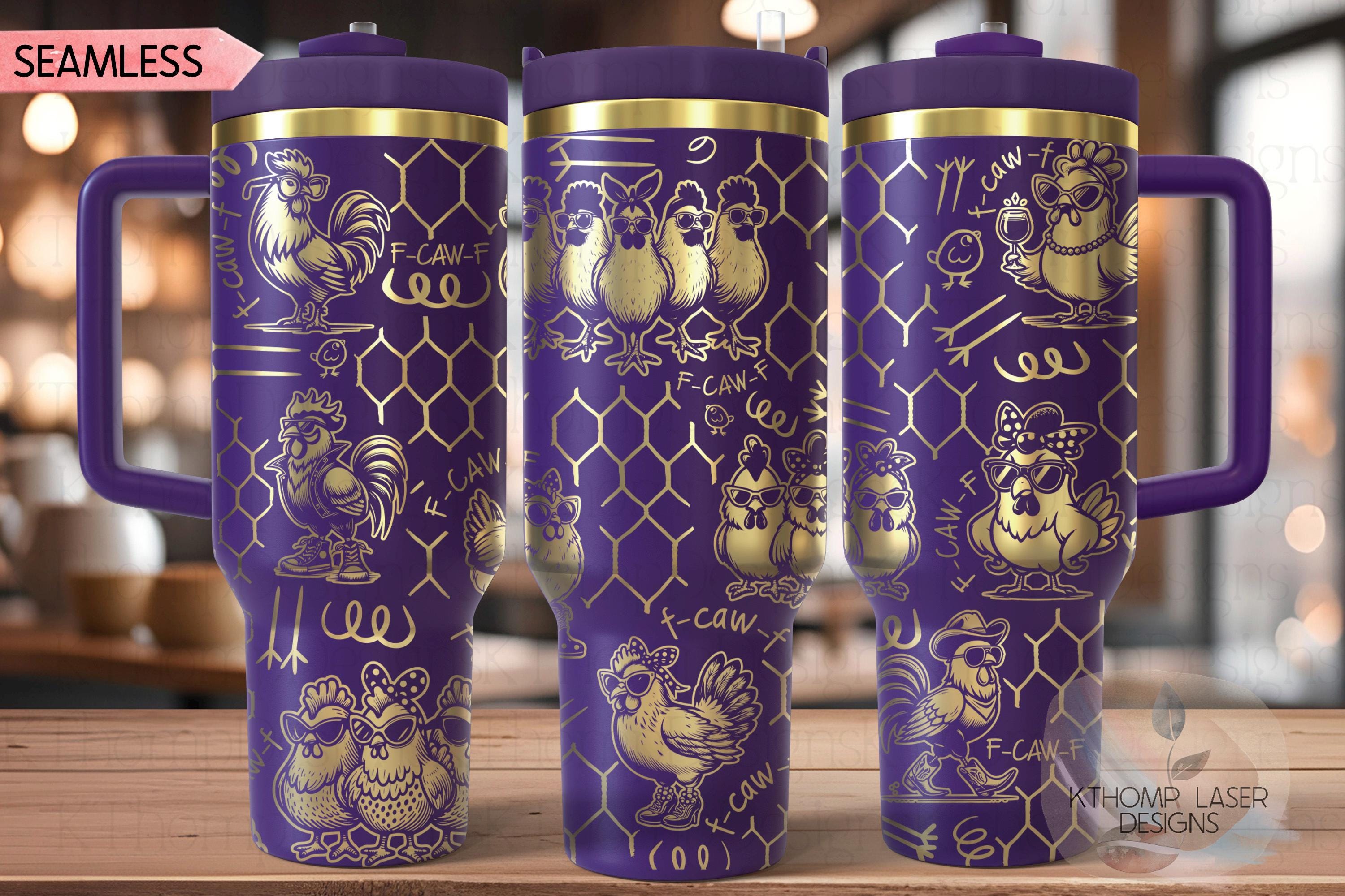 F-CAW-F Chicken Tumbler Wrap SVG for 30oz and 40oz Handled Tumblers – Funny Chickens Laser Design