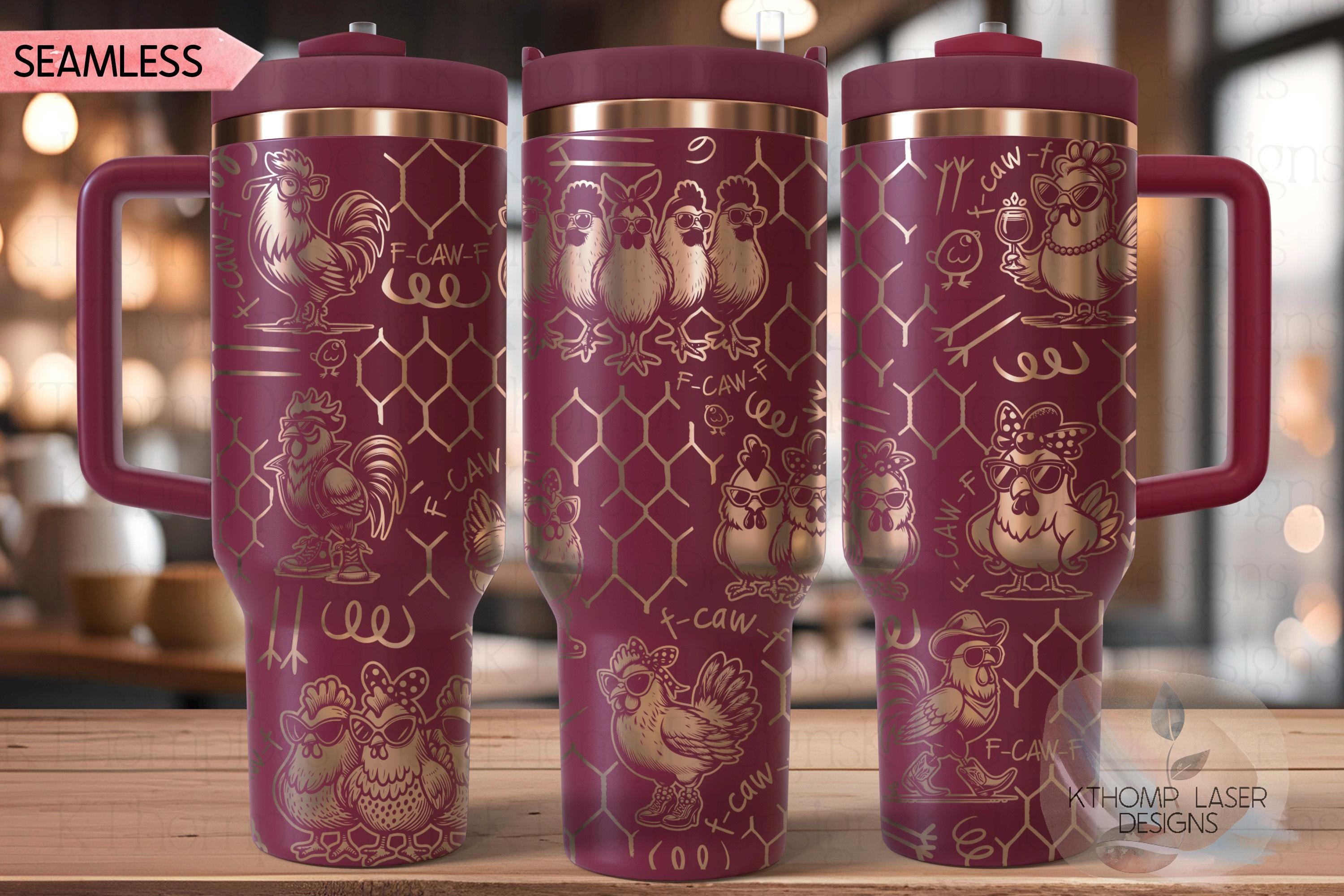 F-CAW-F Chicken Tumbler Wrap SVG for 30oz and 40oz Handled Tumblers – Funny Chickens Laser Design