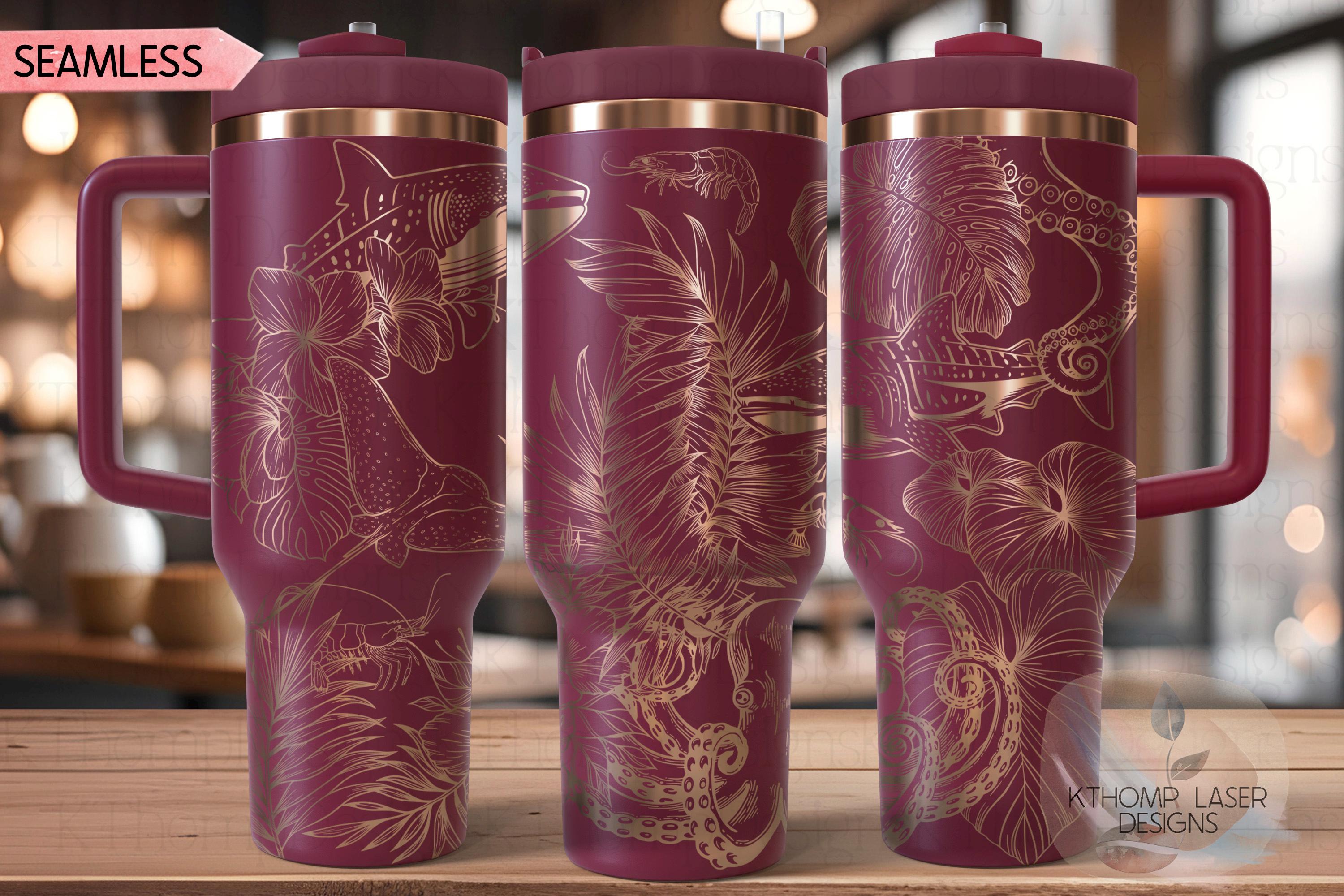 Floral Ocean Life Laser SVG Wrap for 30oz/40oz Handled Tumblers