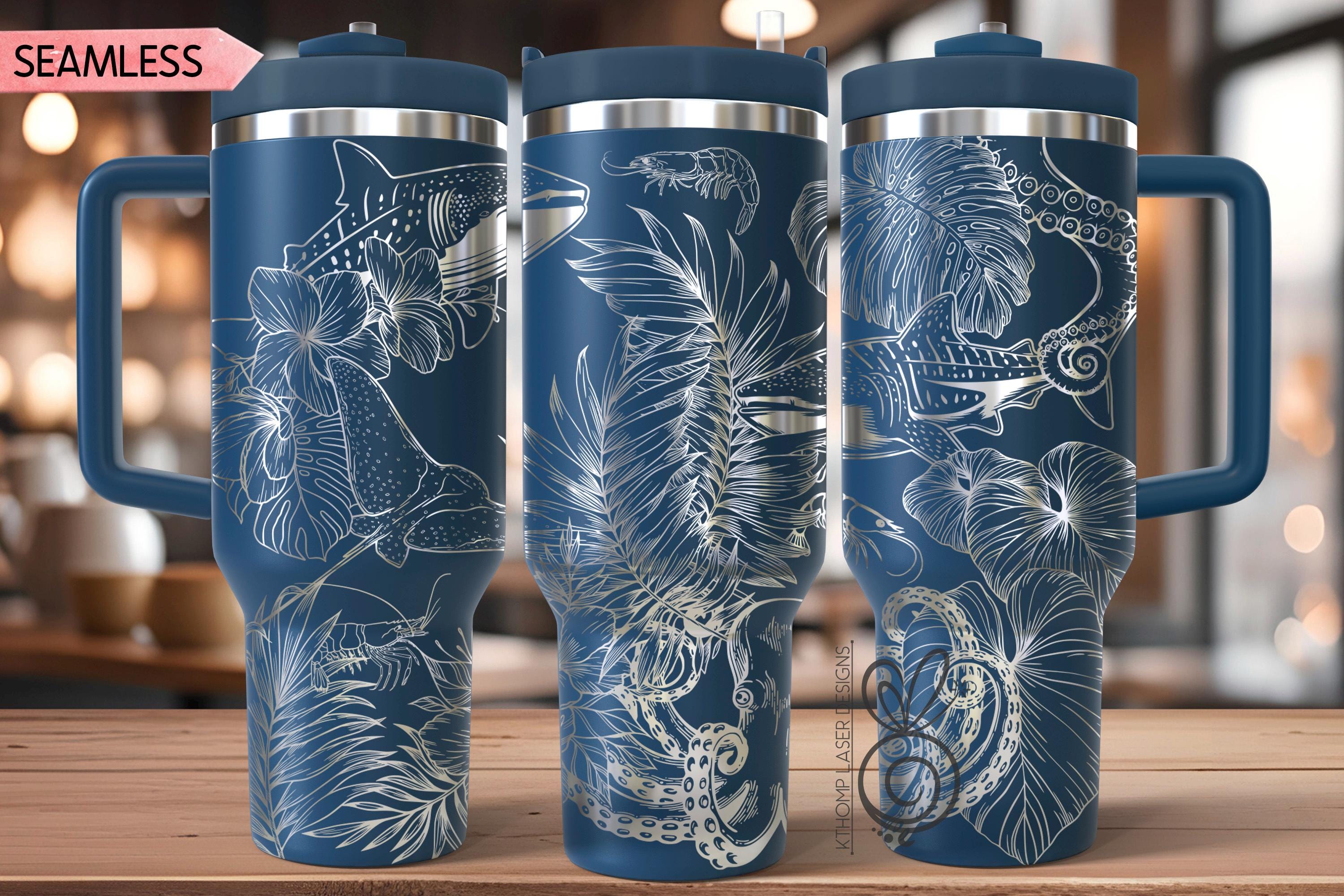 Floral Ocean Life Laser SVG Wrap for 30oz/40oz Handled Tumblers