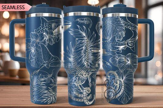 Floral Ocean Life Laser SVG Wrap for 30oz/40oz Handled Tumblers