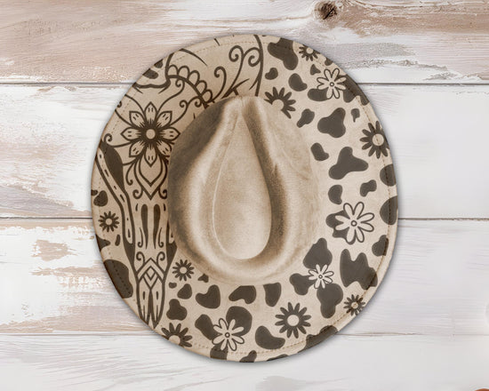 Floral Cow Skull Wide Brim Hat Laser Engraving SVG