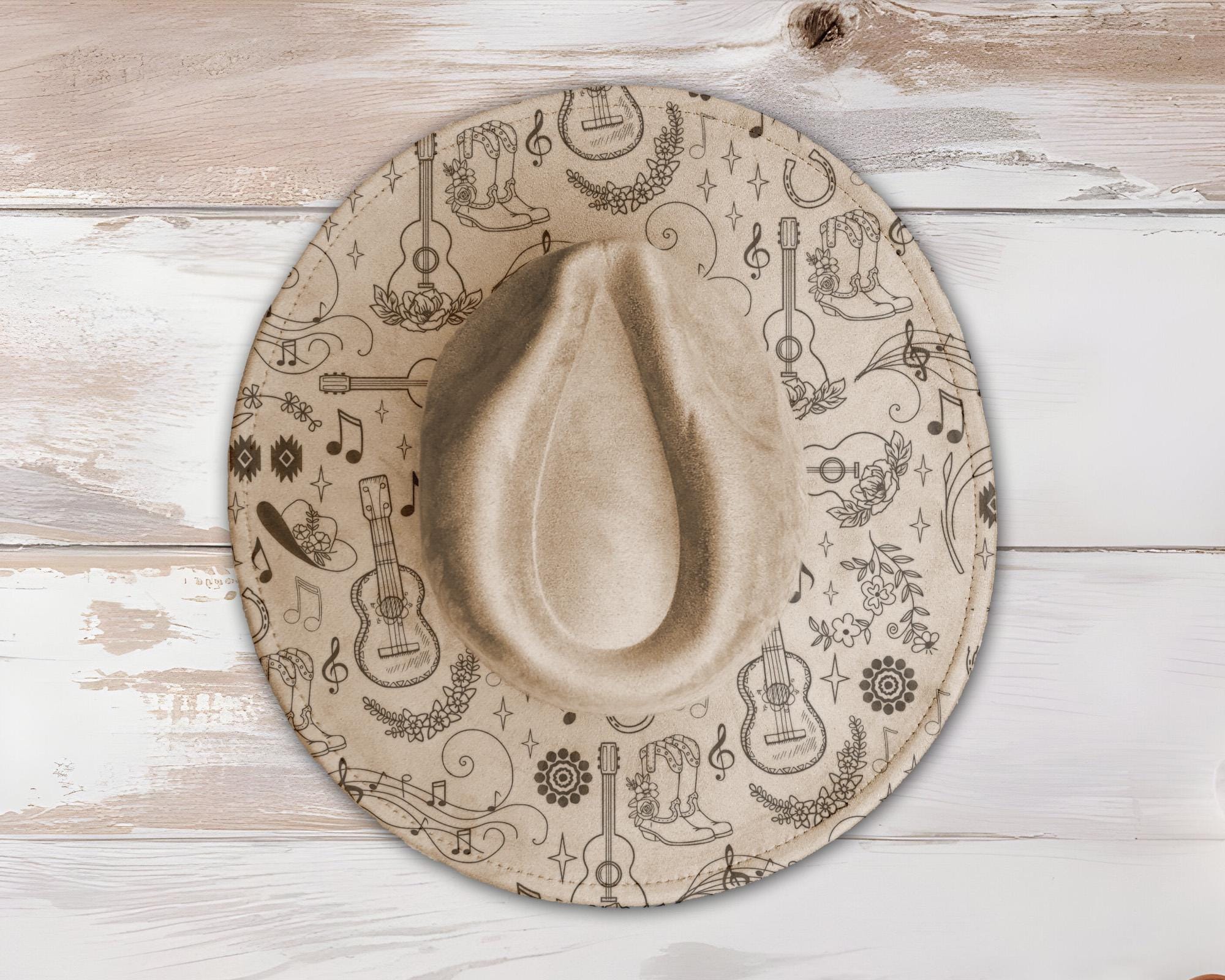 Country Music Doodles Wide Brim Hat Laser Engraving SVG