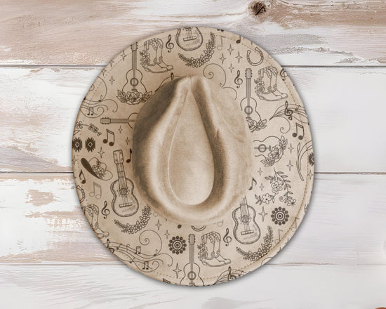 Country Music Doodles Wide Brim Hat Laser Engraving SVG