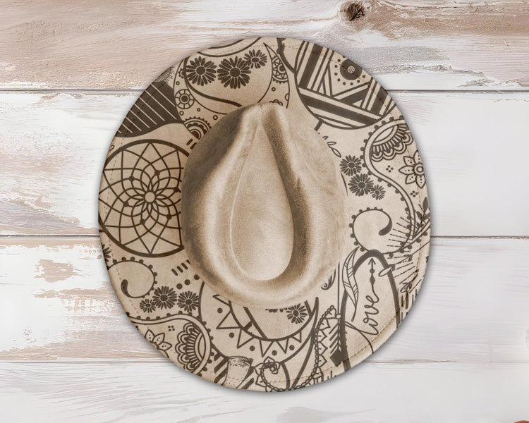 Boho Love Doodles Wide Brim Hat Laser Engraving SVG