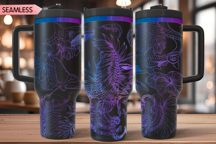 Floral Ocean Life Laser SVG Wrap for 30oz/40oz Handled Tumblers