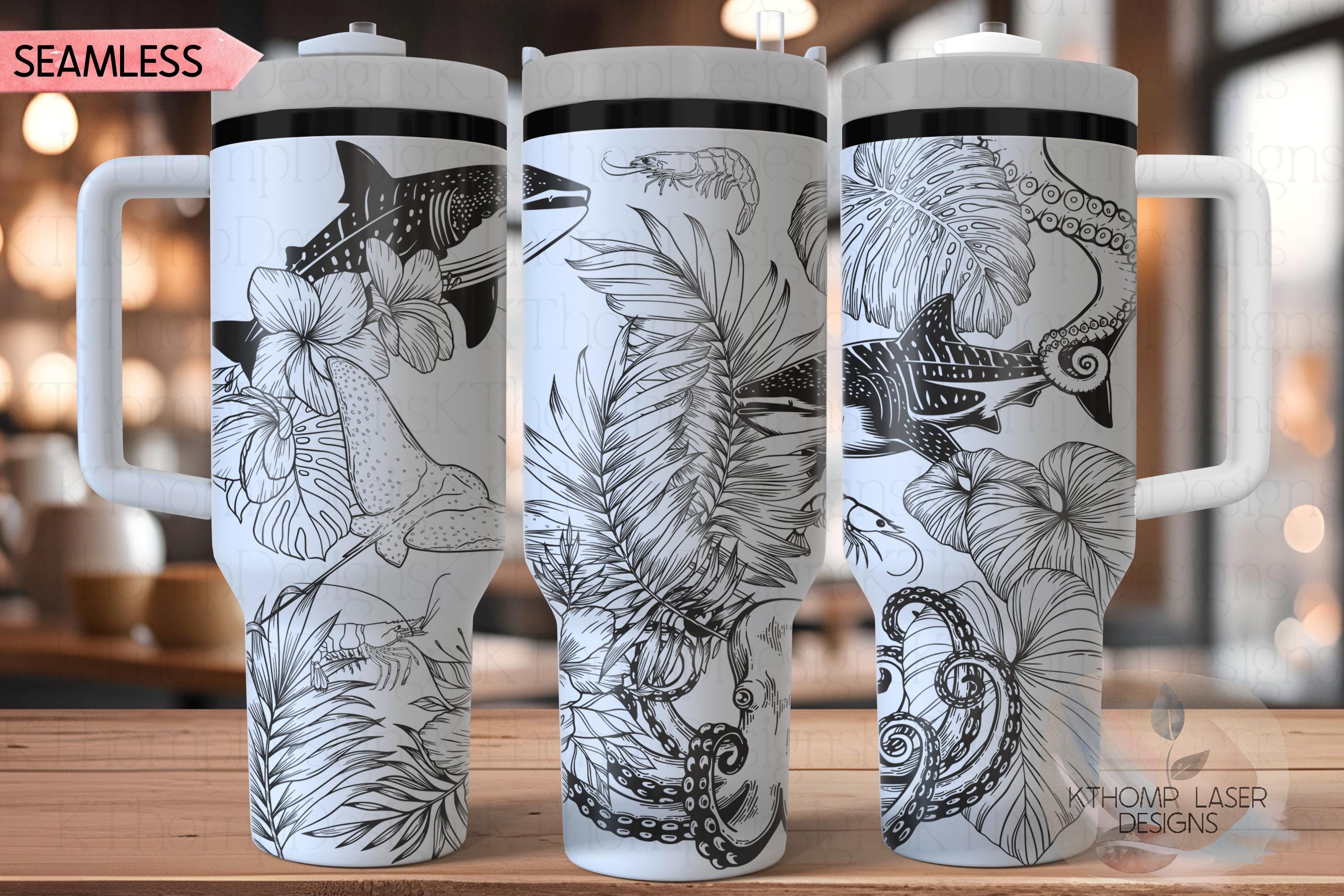 Floral Ocean Life Laser SVG Wrap for 30oz/40oz Handled Tumblers