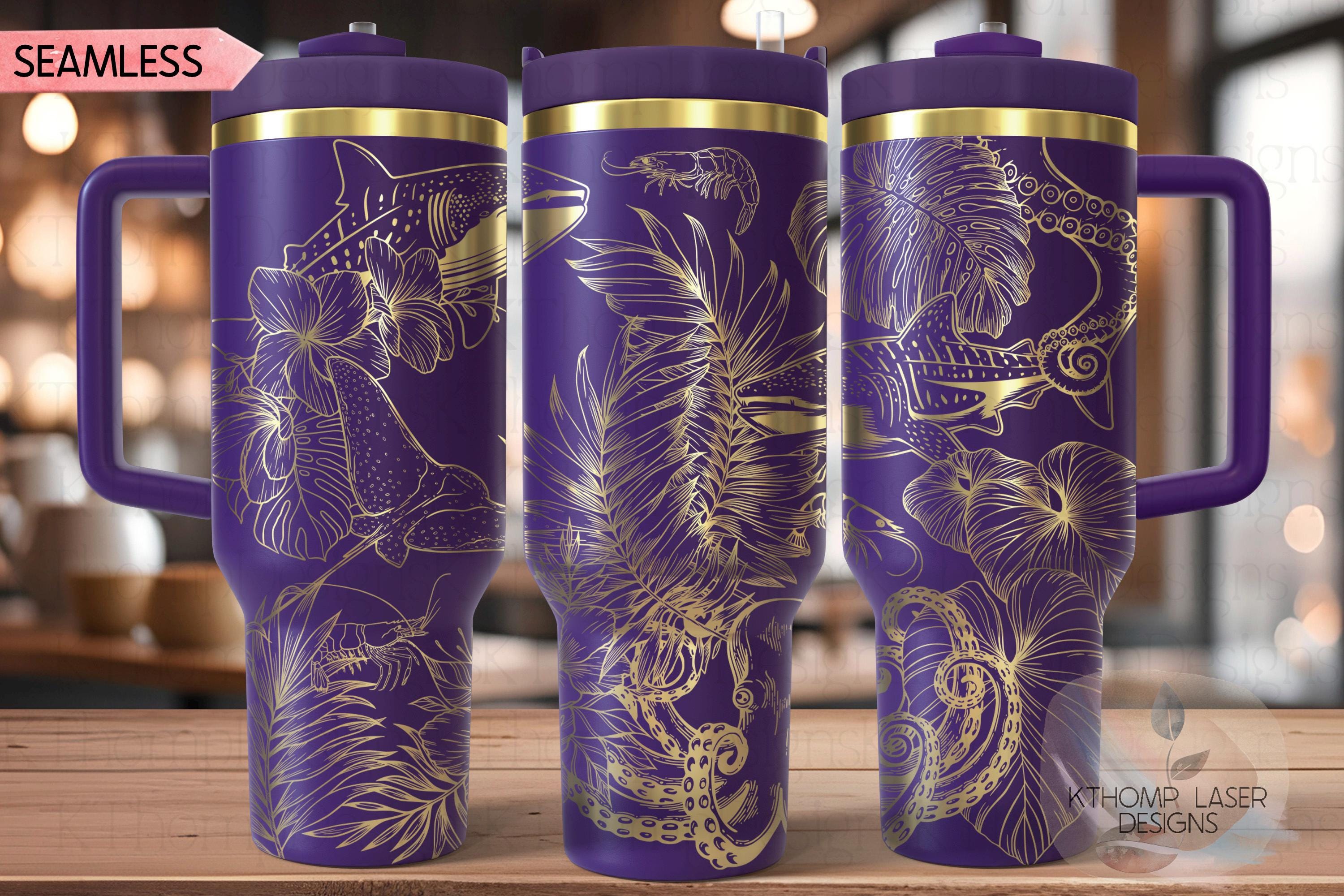 Floral Ocean Life Laser SVG Wrap for 30oz/40oz Handled Tumblers