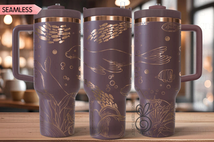 Sea Lions Laser SVG Wrap for 30oz and 40oz Handled Tumblers
