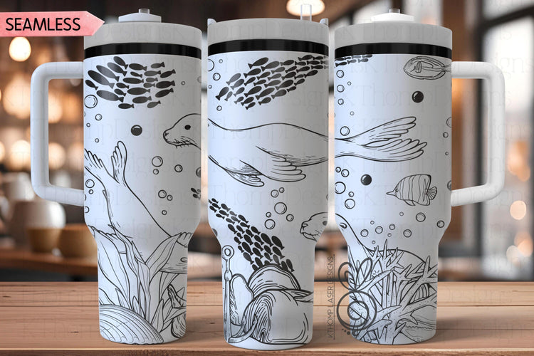 Sea Lions Laser SVG Wrap for 30oz and 40oz Handled Tumblers