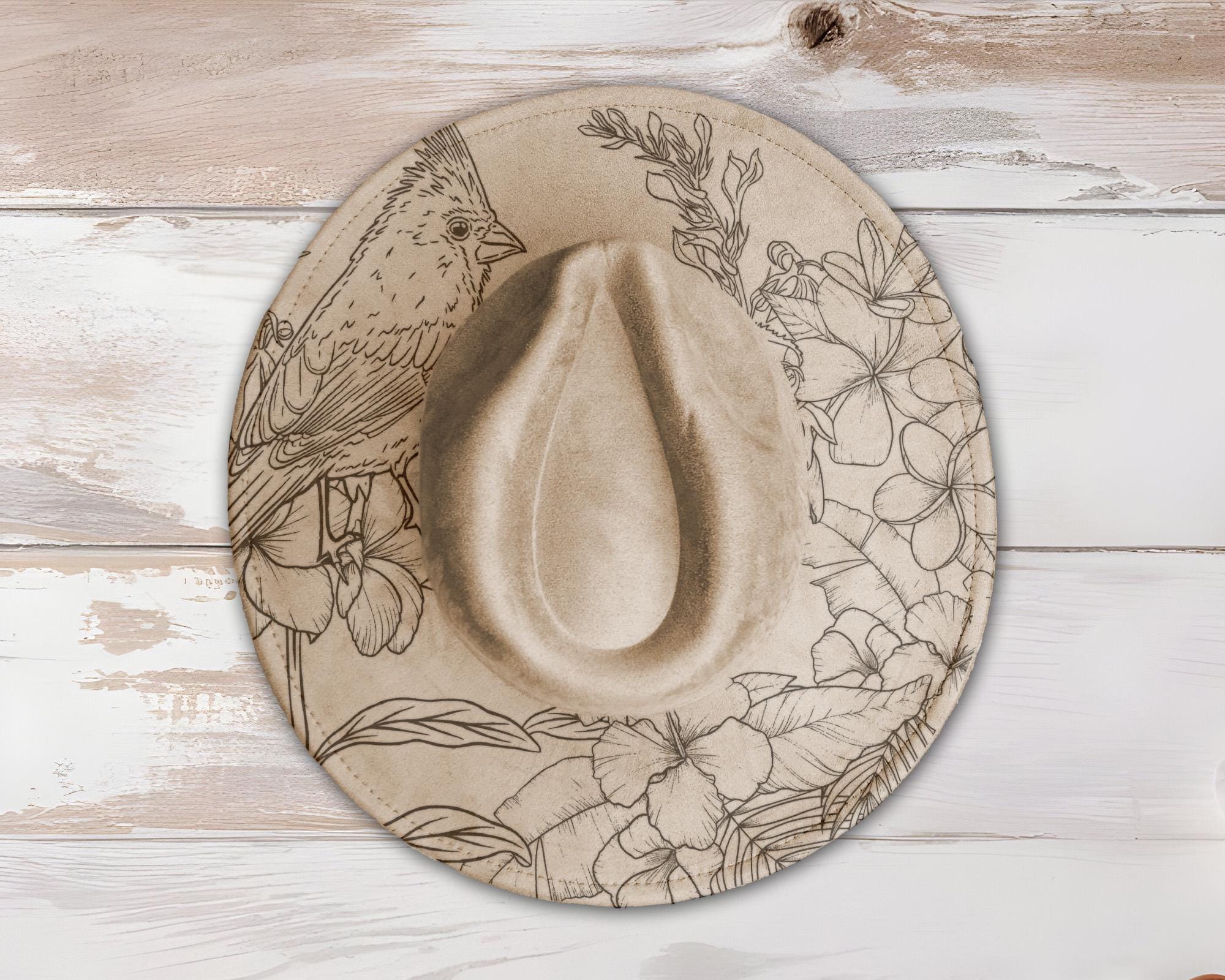 Floral Cardinal Wide Brim Hat Laser Engraving SVG