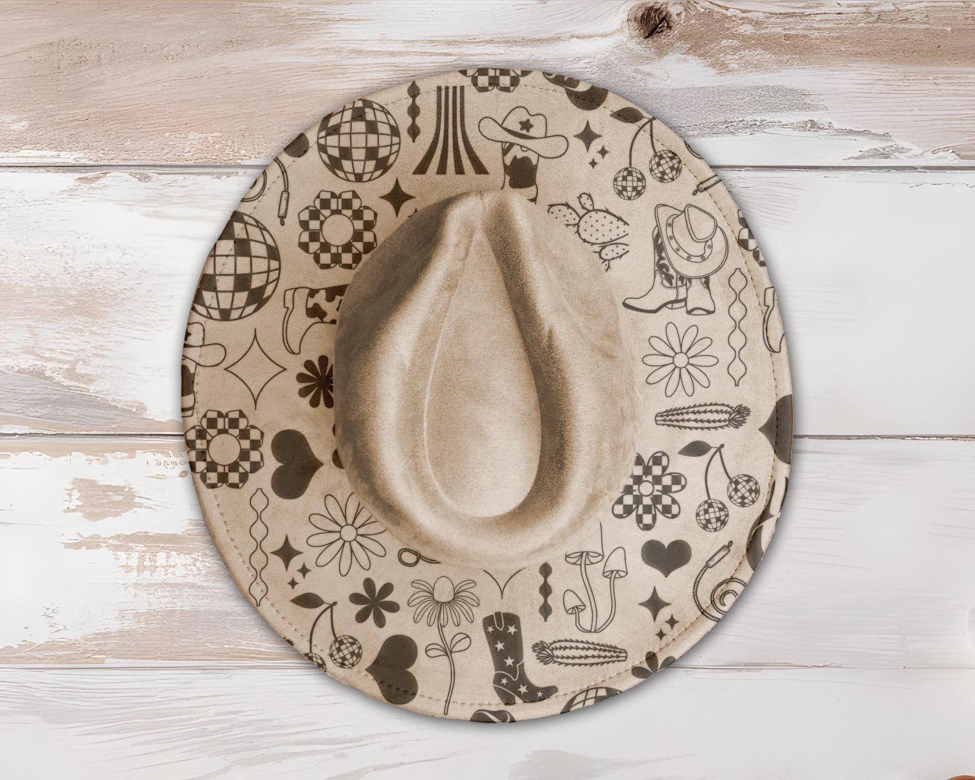Disco Cowgirl Wide Brim Hat Laser Engraving SVG