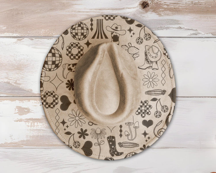 Disco Cowgirl Wide Brim Hat Laser Engraving SVG