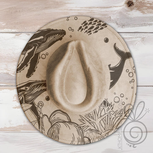 Whales Sea Life Wide Brim Hat Laser Engraving SVG